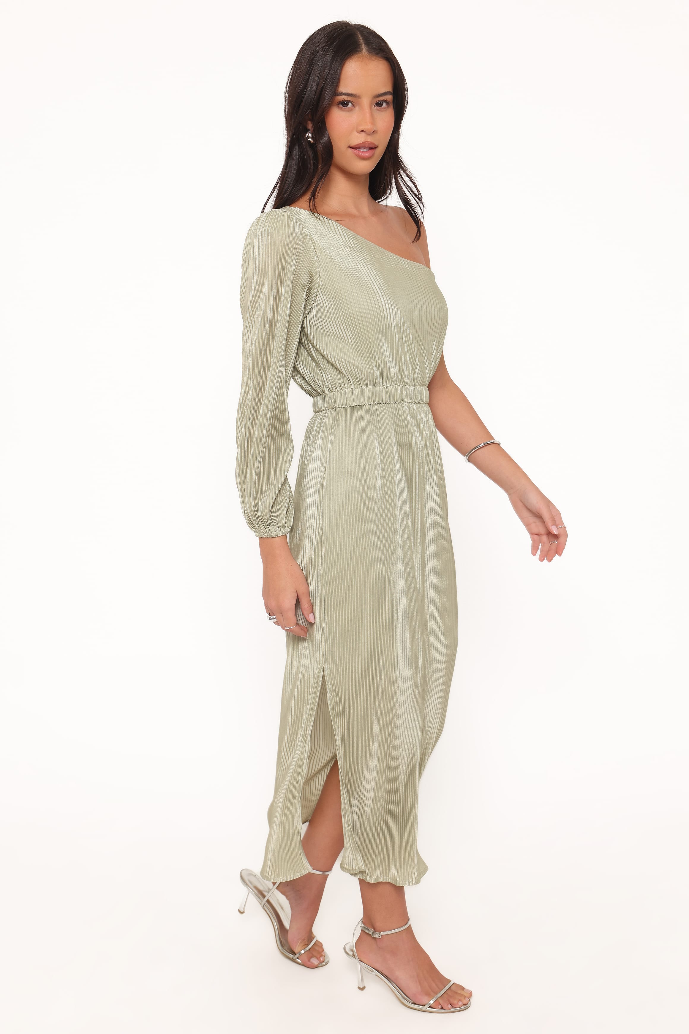 DRESSES Pontee One Shoulder Pleated Midi Dress - Sage Green