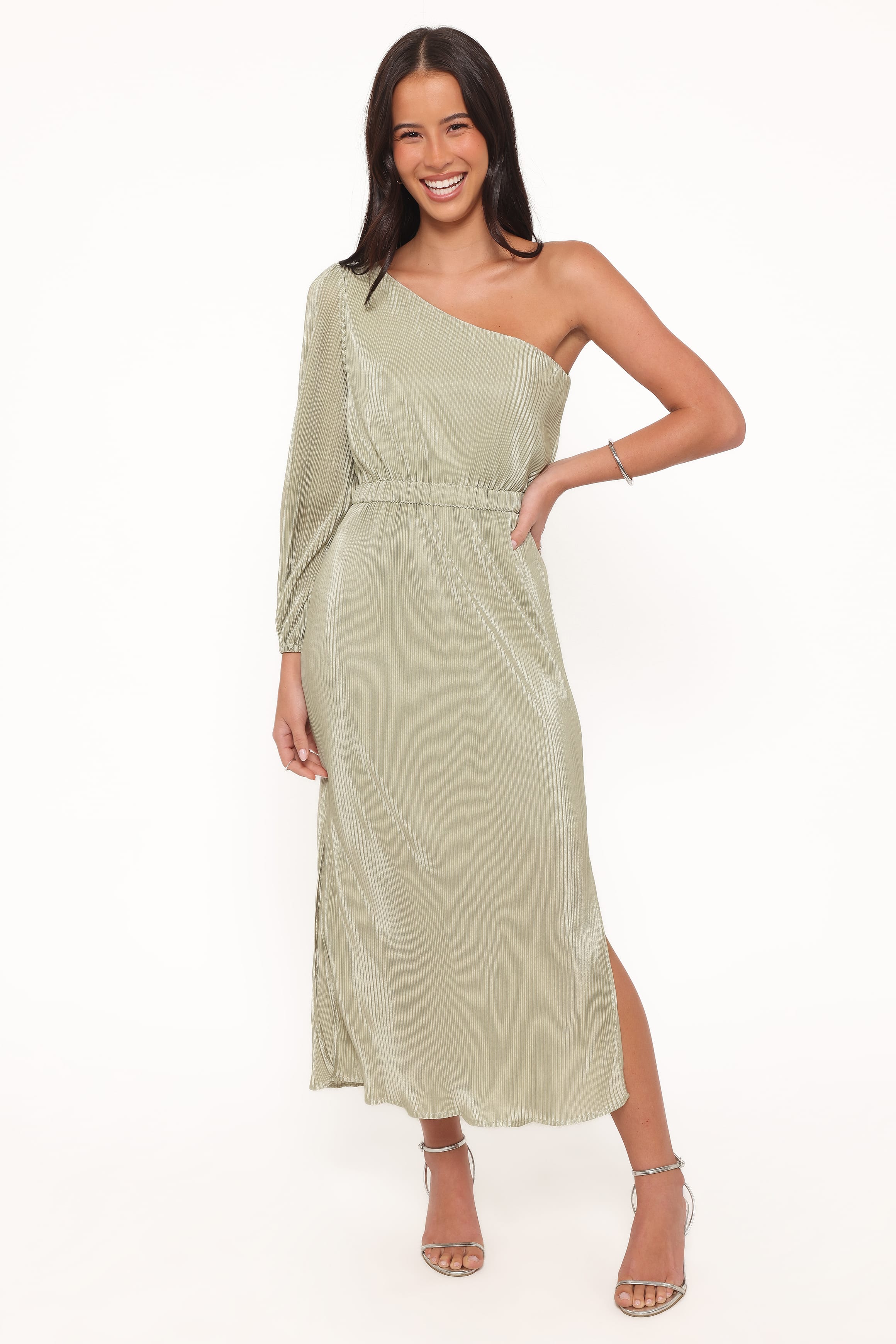 DRESSES Pontee One Shoulder Pleated Midi Dress - Sage Green