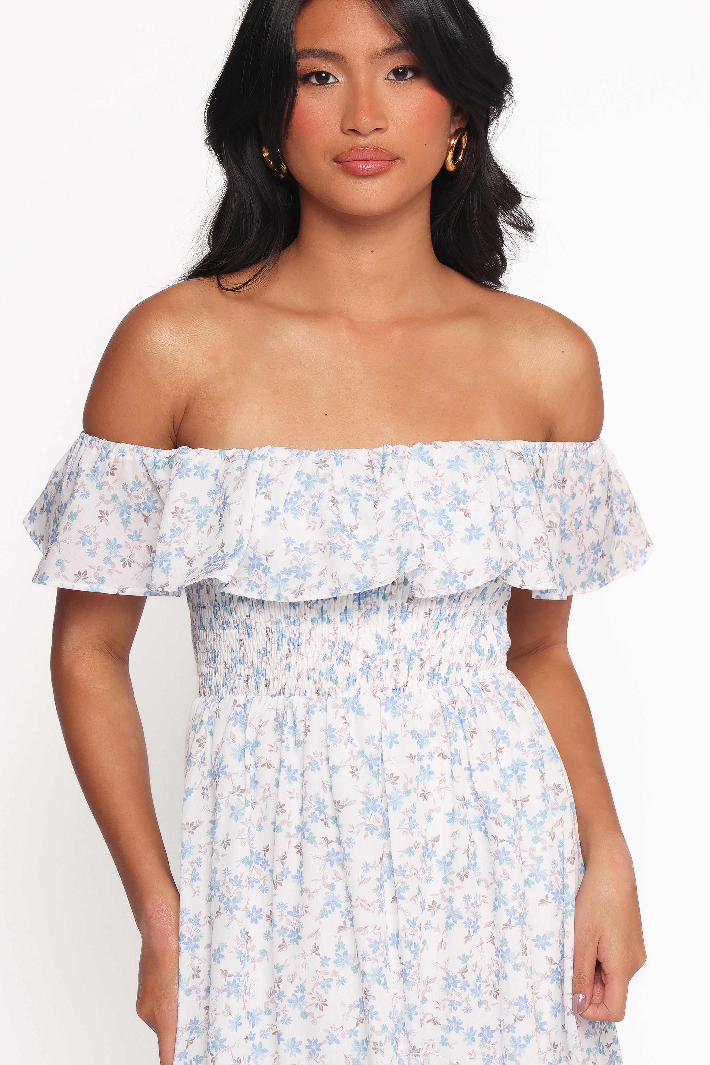 DRESSES Priscilla Strapless Midi Dress - Blue Floral