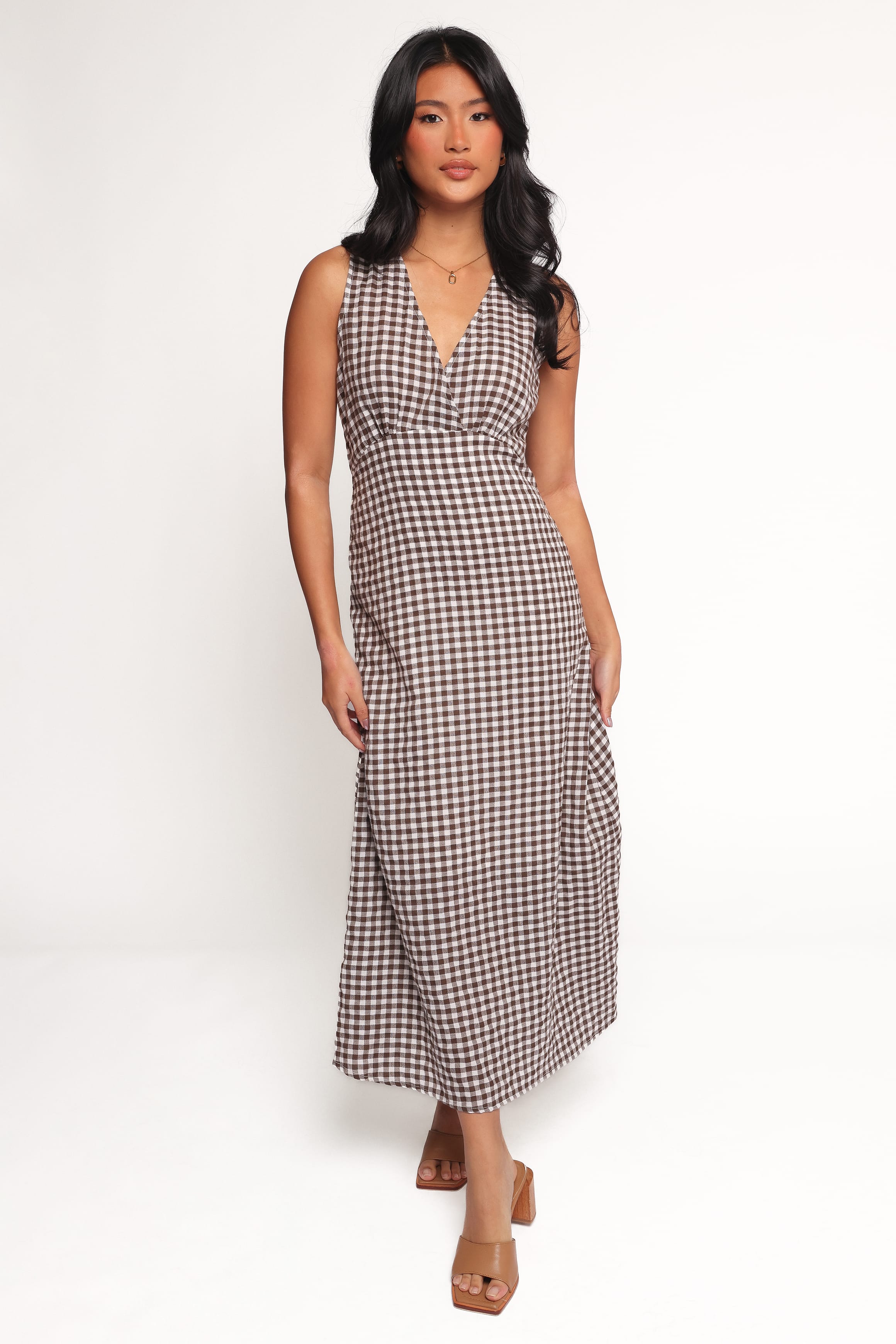 DRESSES Queenie Midi Dress - Brown Gingham