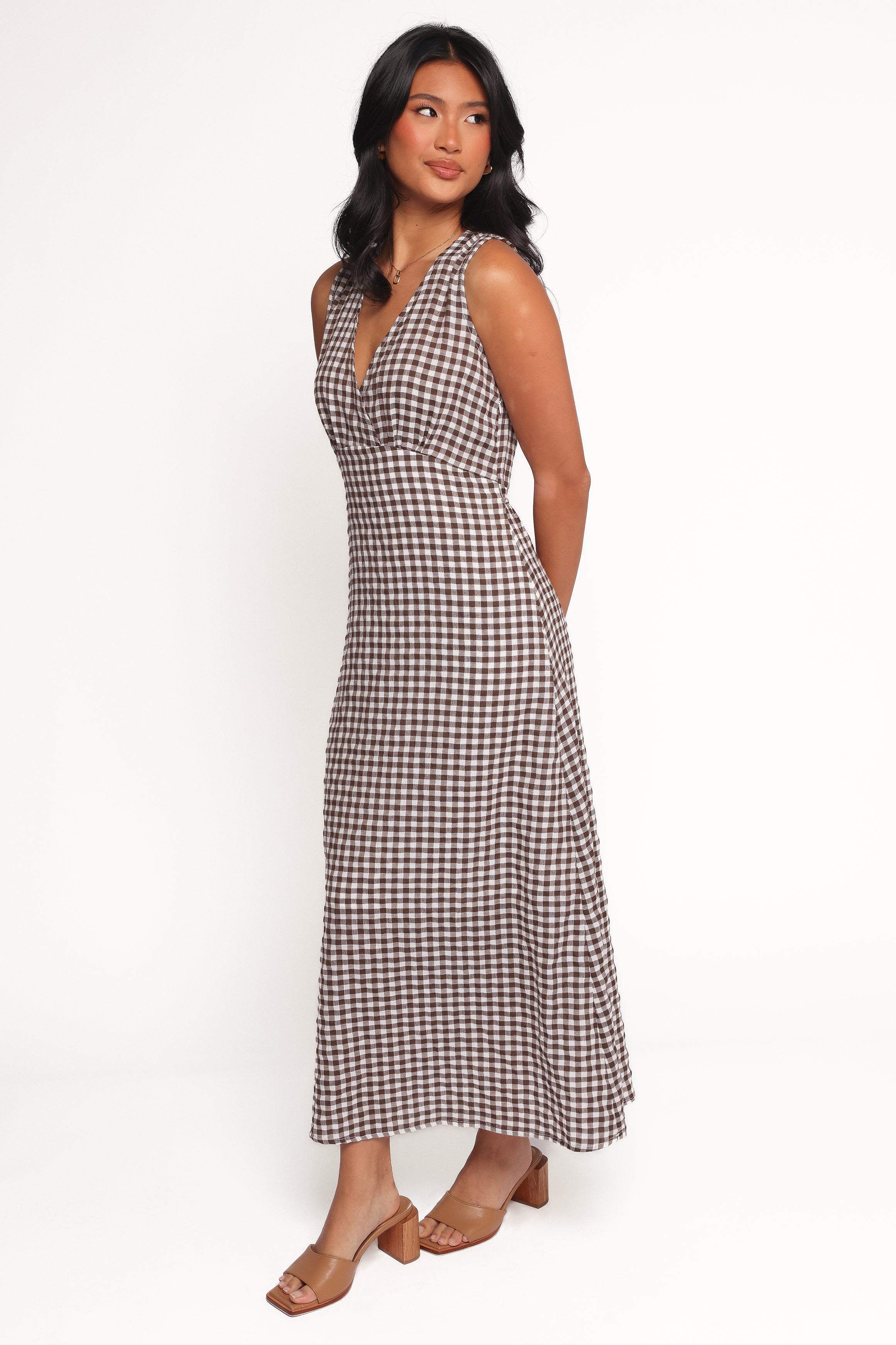 DRESSES Queenie Midi Dress - Brown Gingham