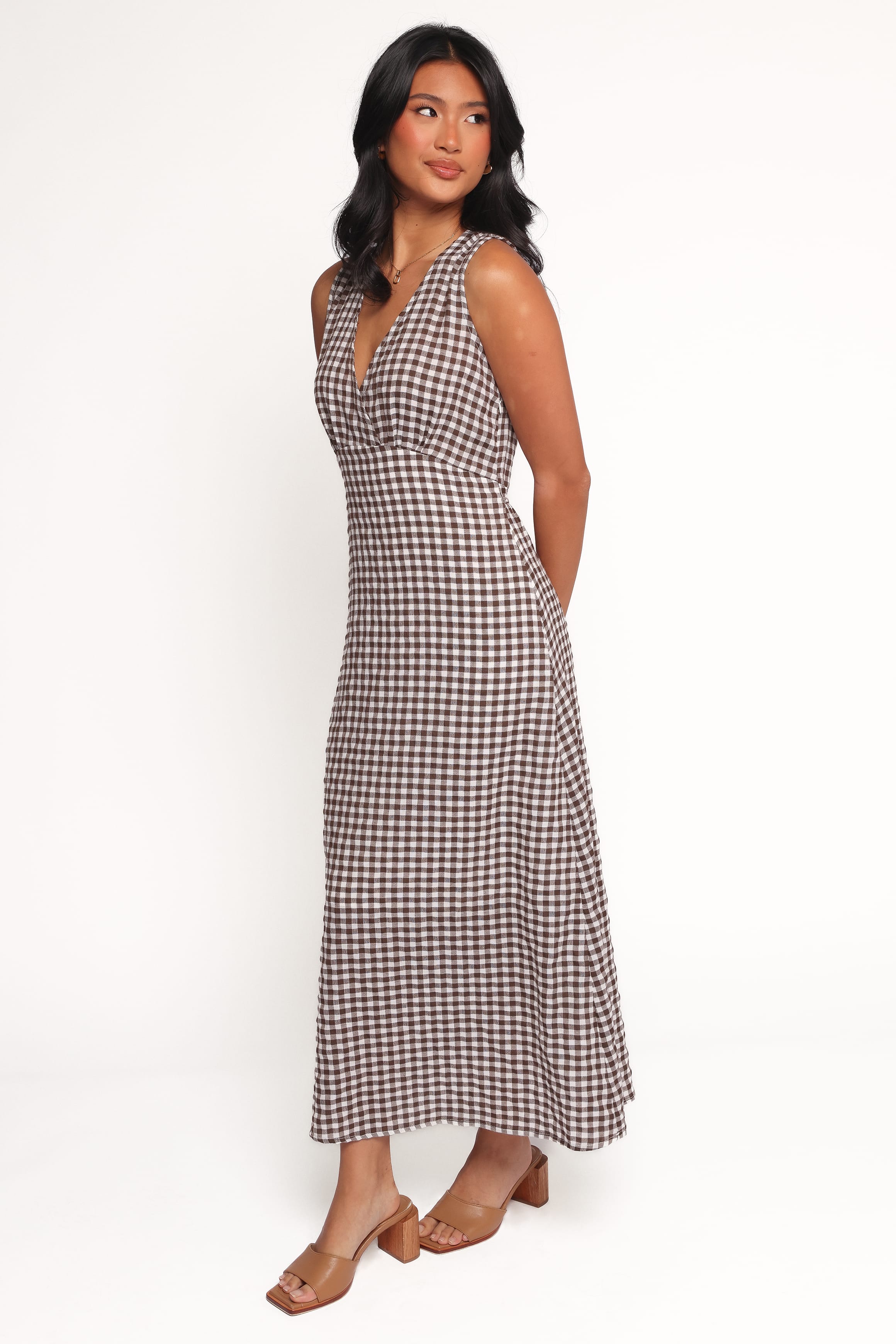 DRESSES Queenie Midi Dress - Brown Gingham