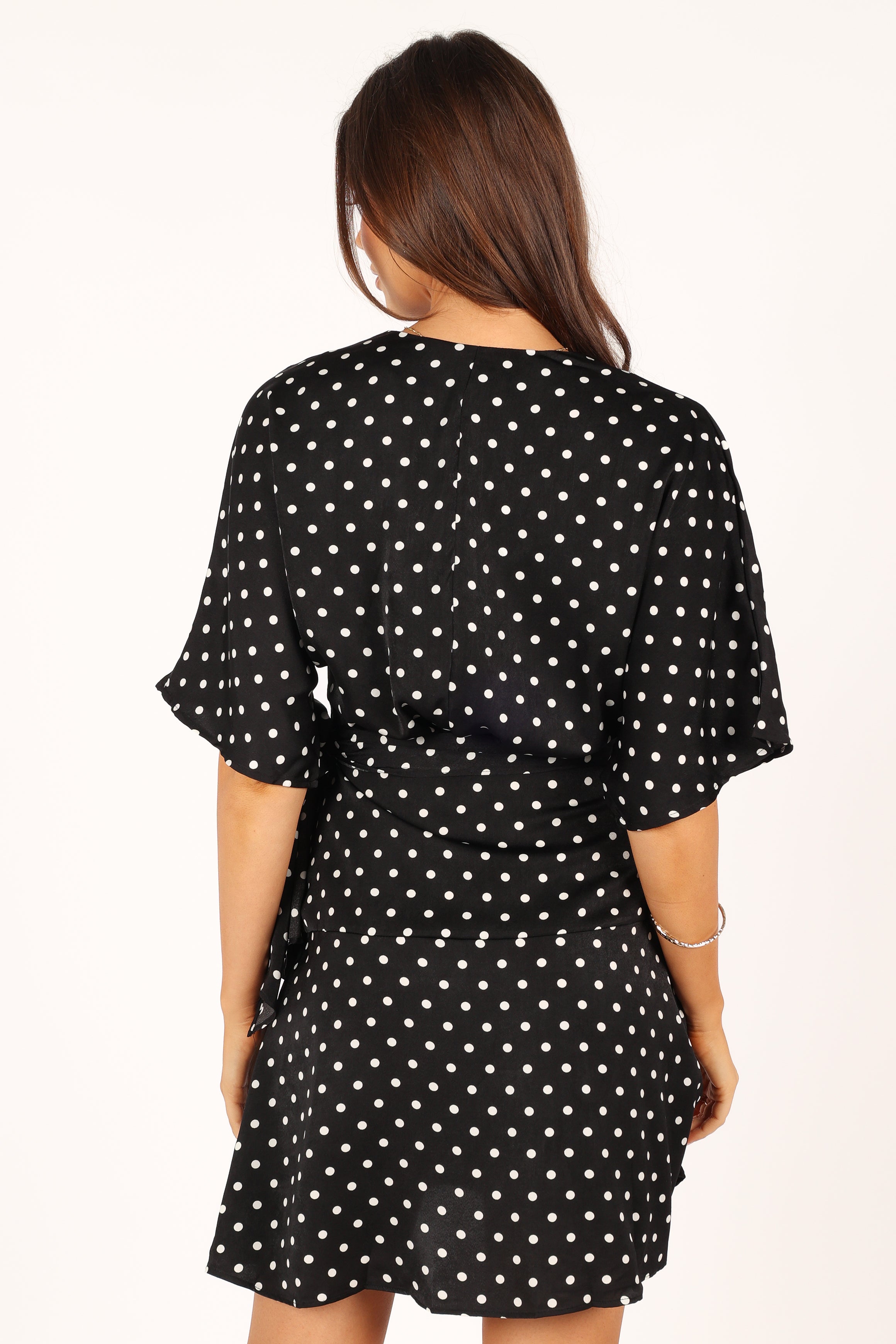 DRESSES @Quest Mini Wrap Dress - Black White Polka Dot (waiting on bulk)