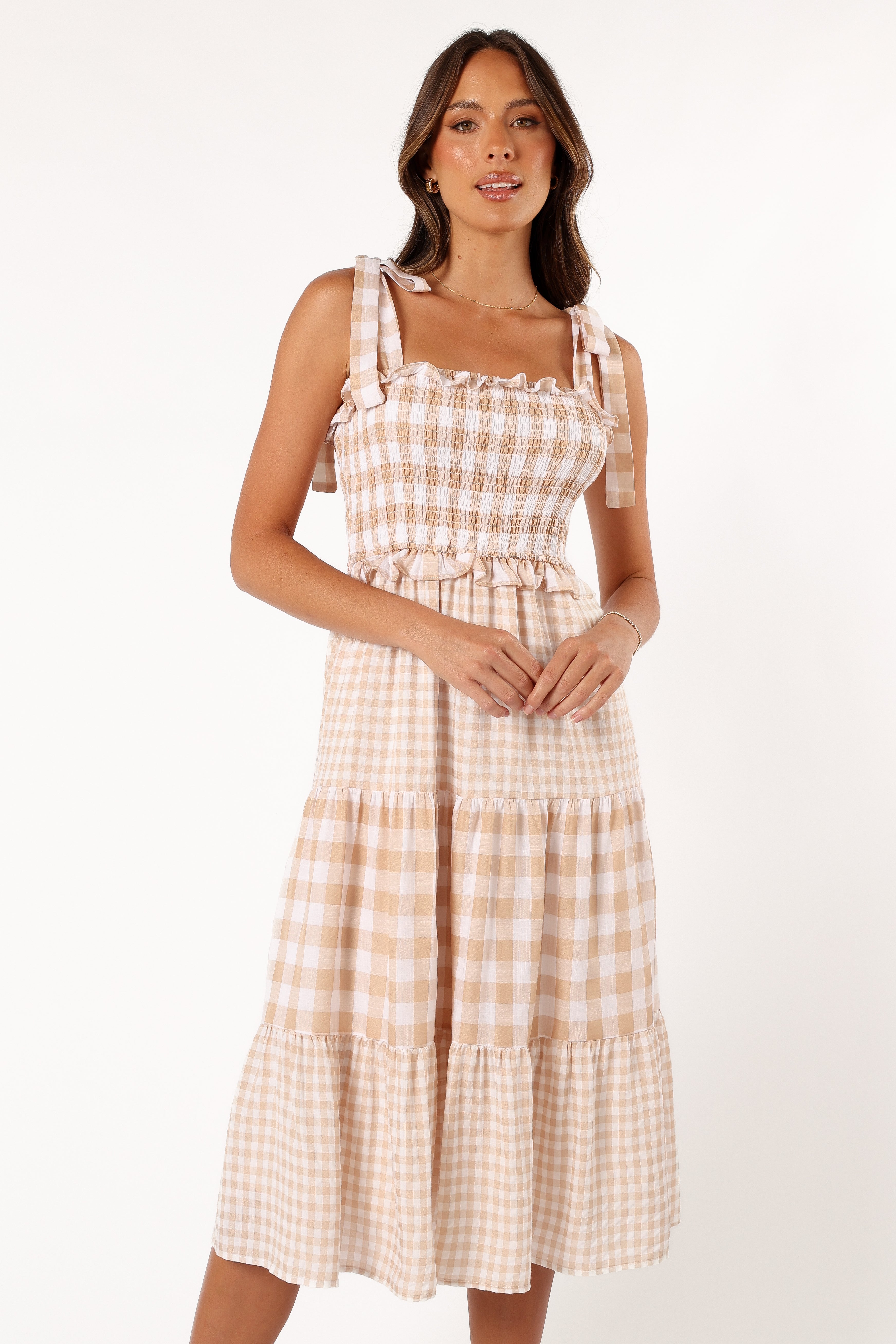 DRESSES Rach Midi Dress - Beige Check