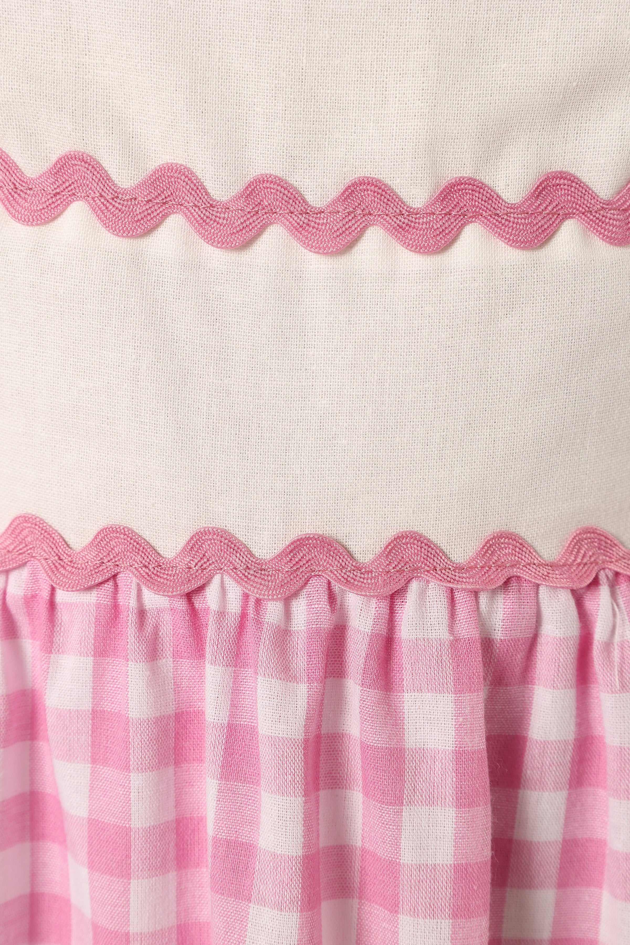 DRESSES @Rebecca Contrast Midi Dress - Pink Gingham