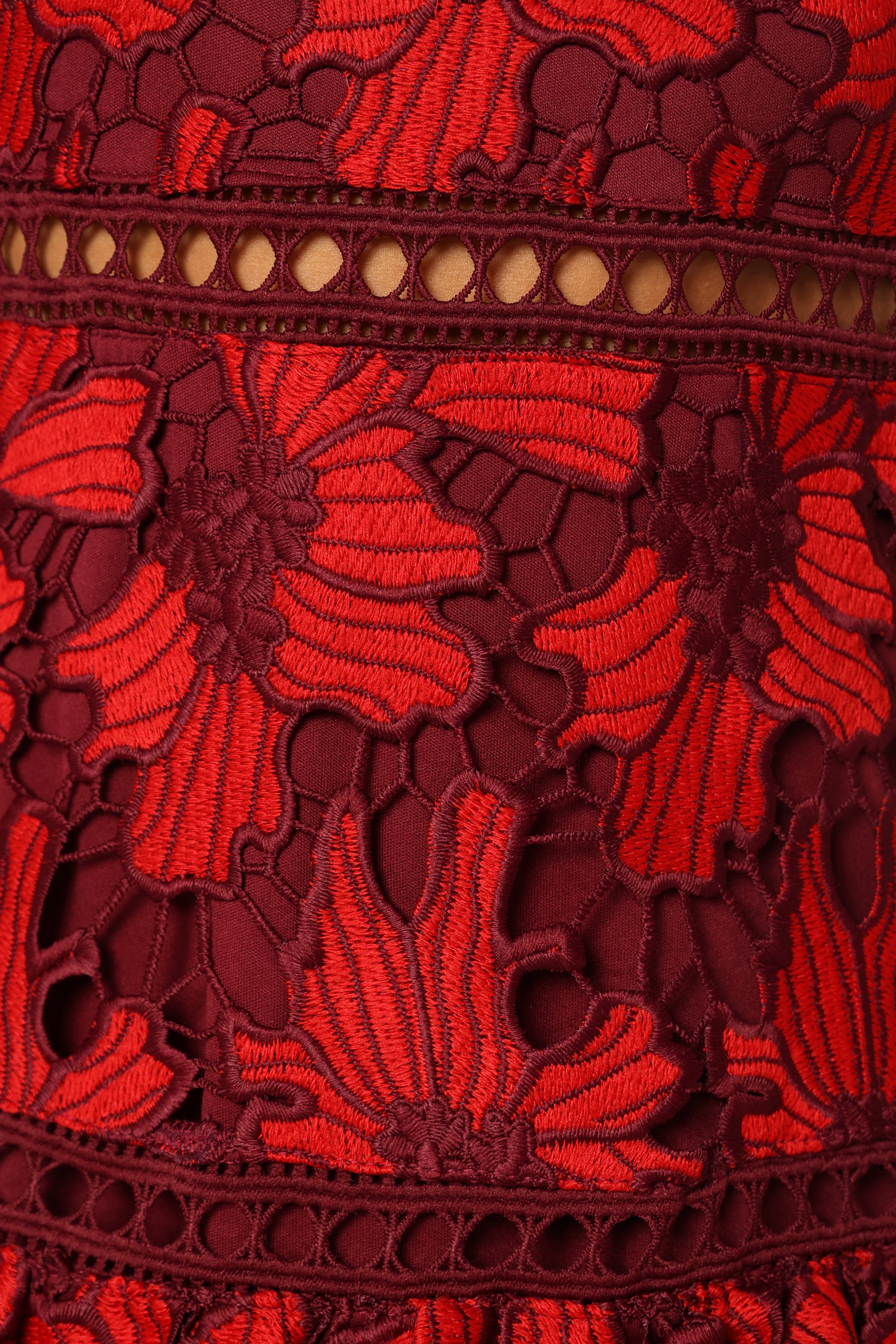 DRESSES @Reign Short Sleeve Lace Mini Dress - Wine