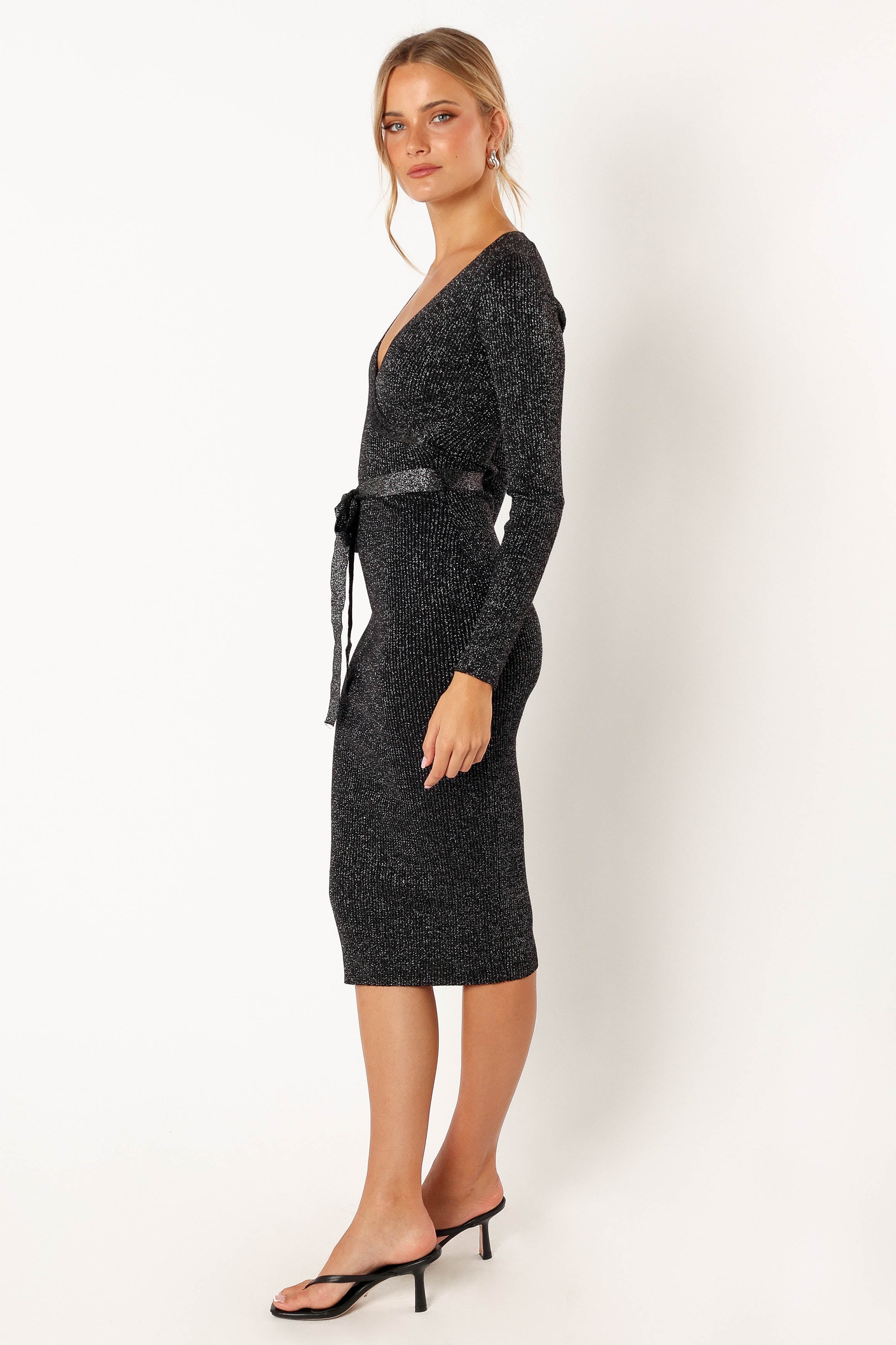 DRESSES @Rhodes Longsleeve Midi Dress - Black Sparkle