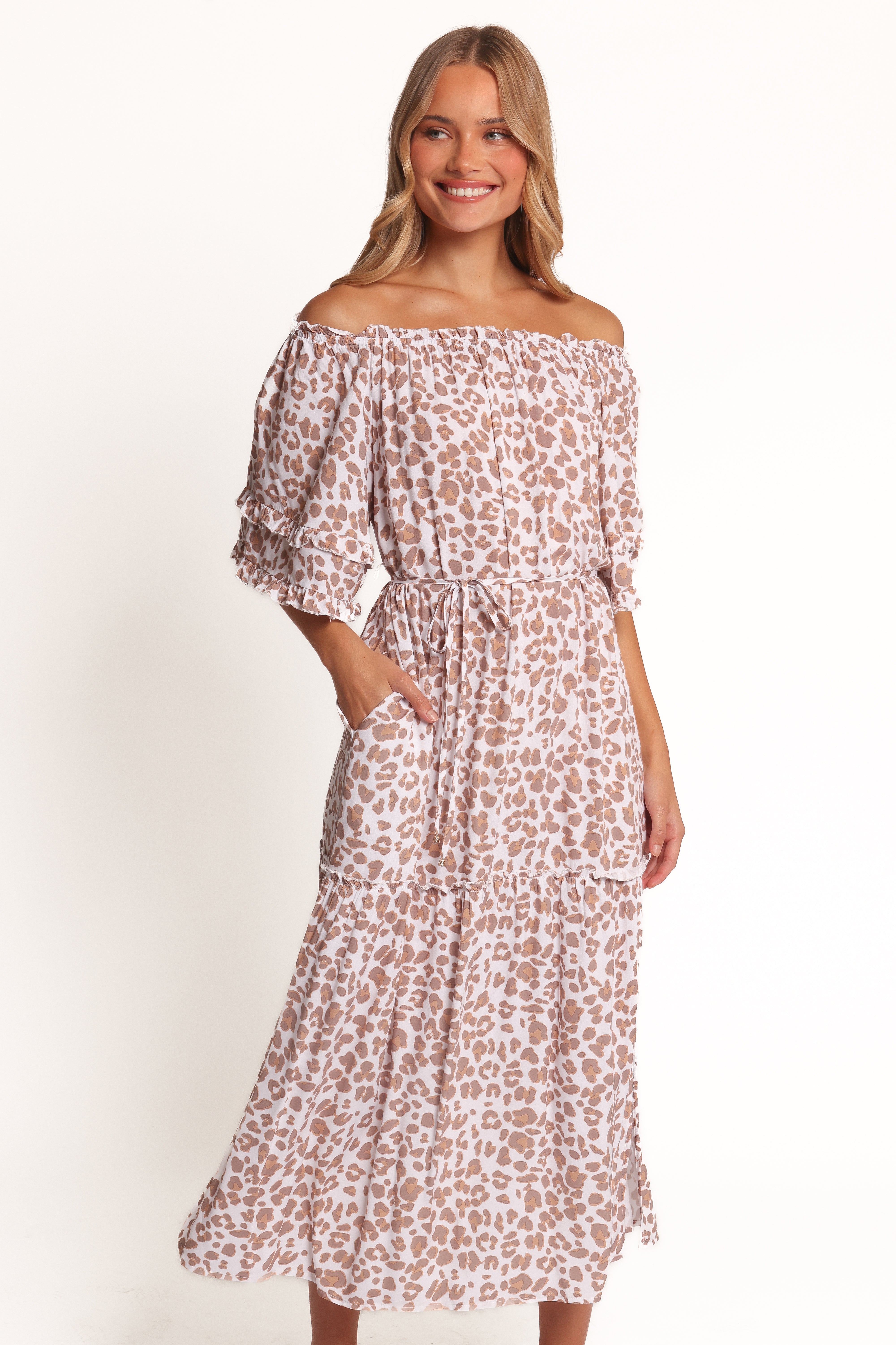 DRESSES Rhody Off Shoulder Maxi Dress - White Leopard
