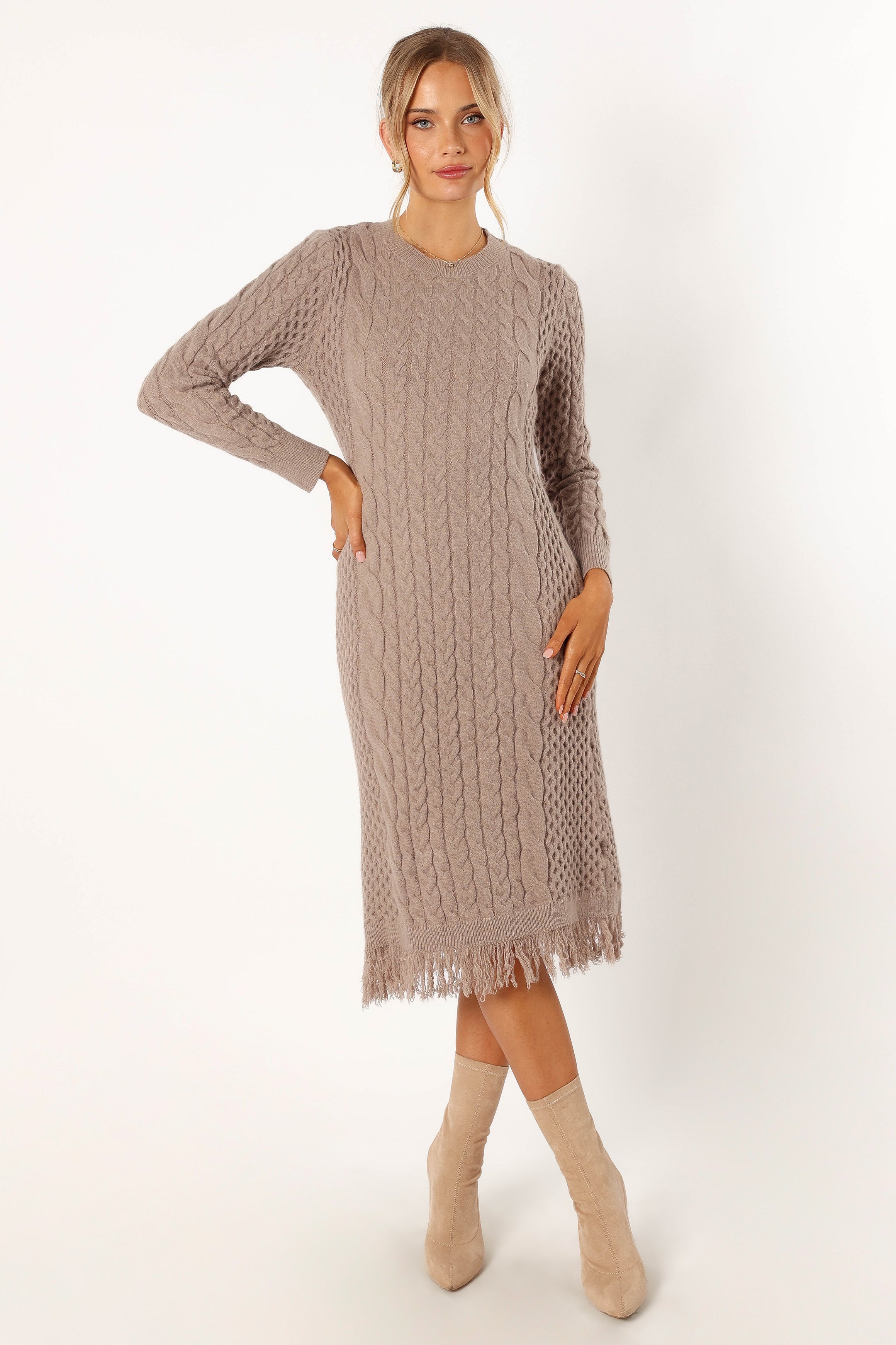DRESSES @Roberta Longsleeve Knit Dress - Grey