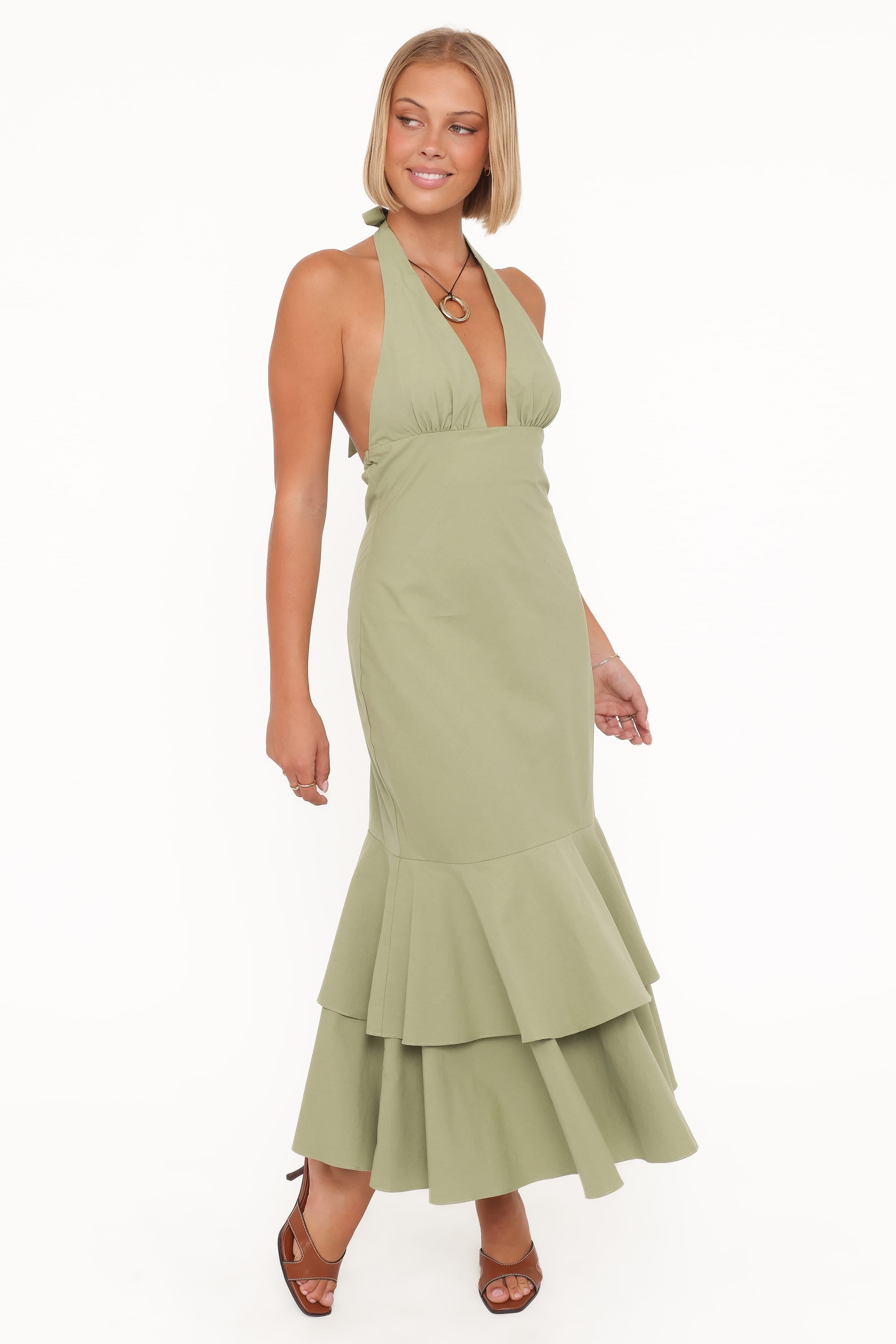 DRESSES Robyn Halterneck Maxi Dress - Olive Green