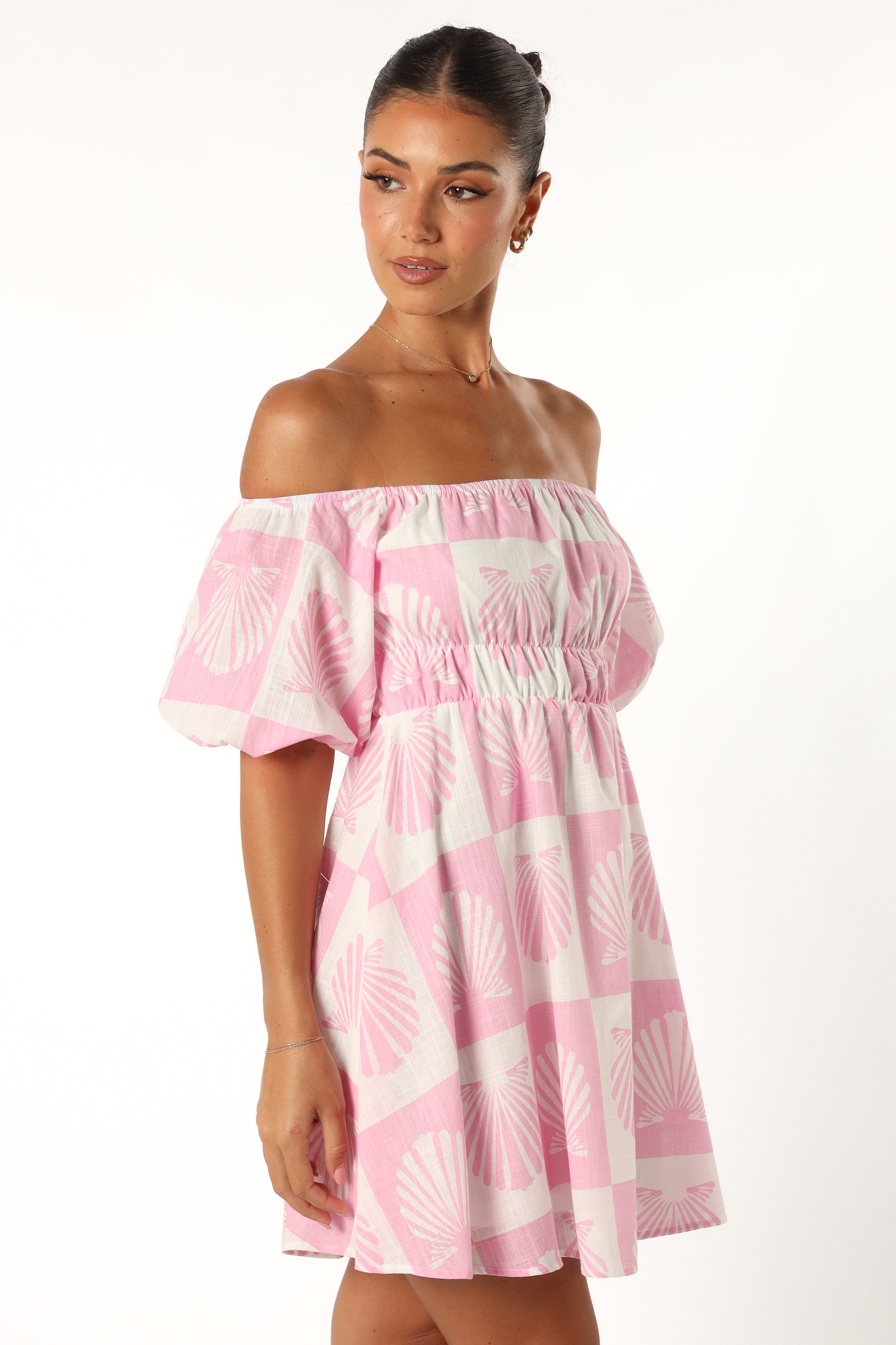 DRESSES @Rocco Off Shoulder Mini Dress - Pink