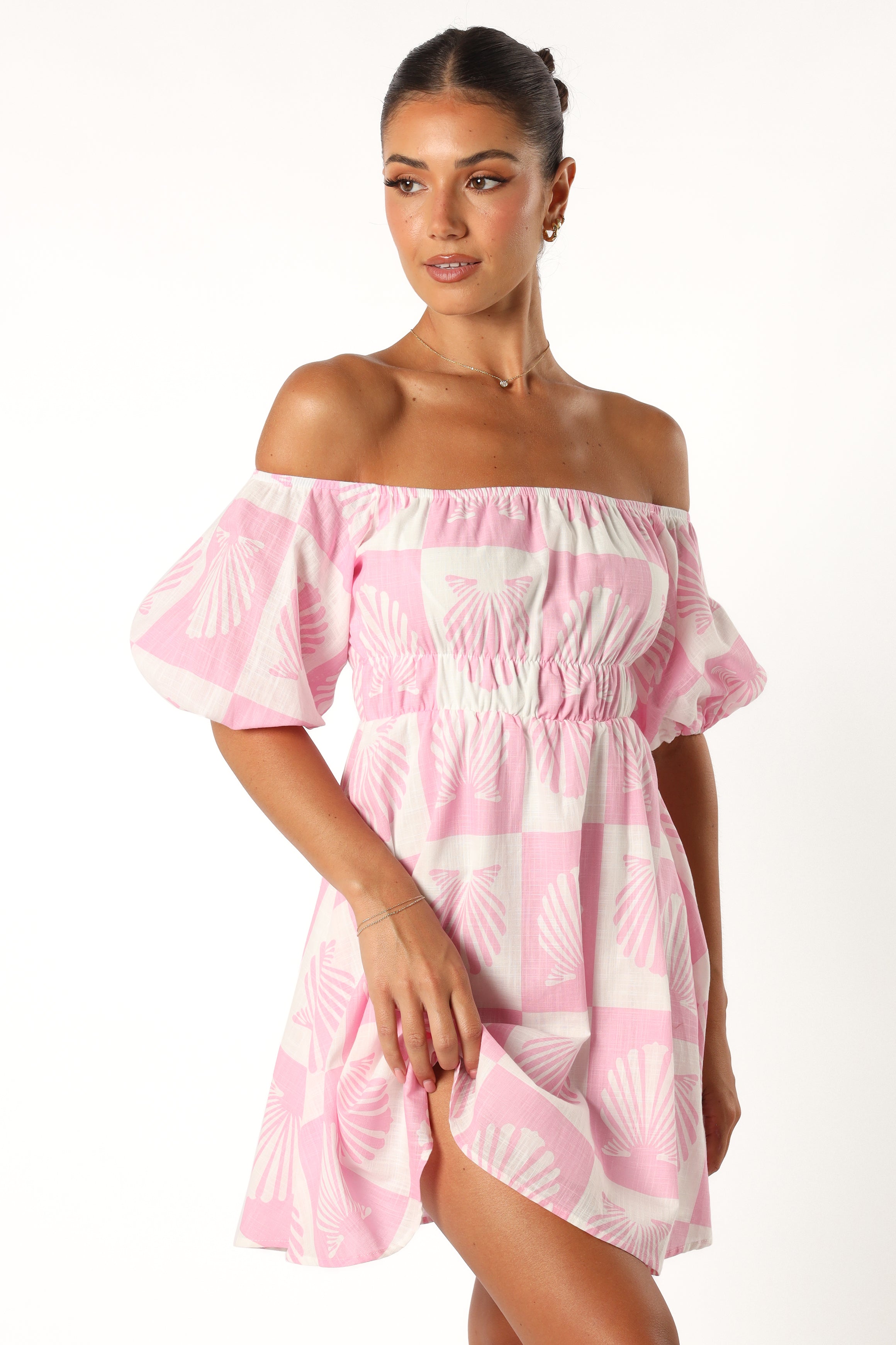DRESSES @Rocco Off Shoulder Mini Dress - Pink