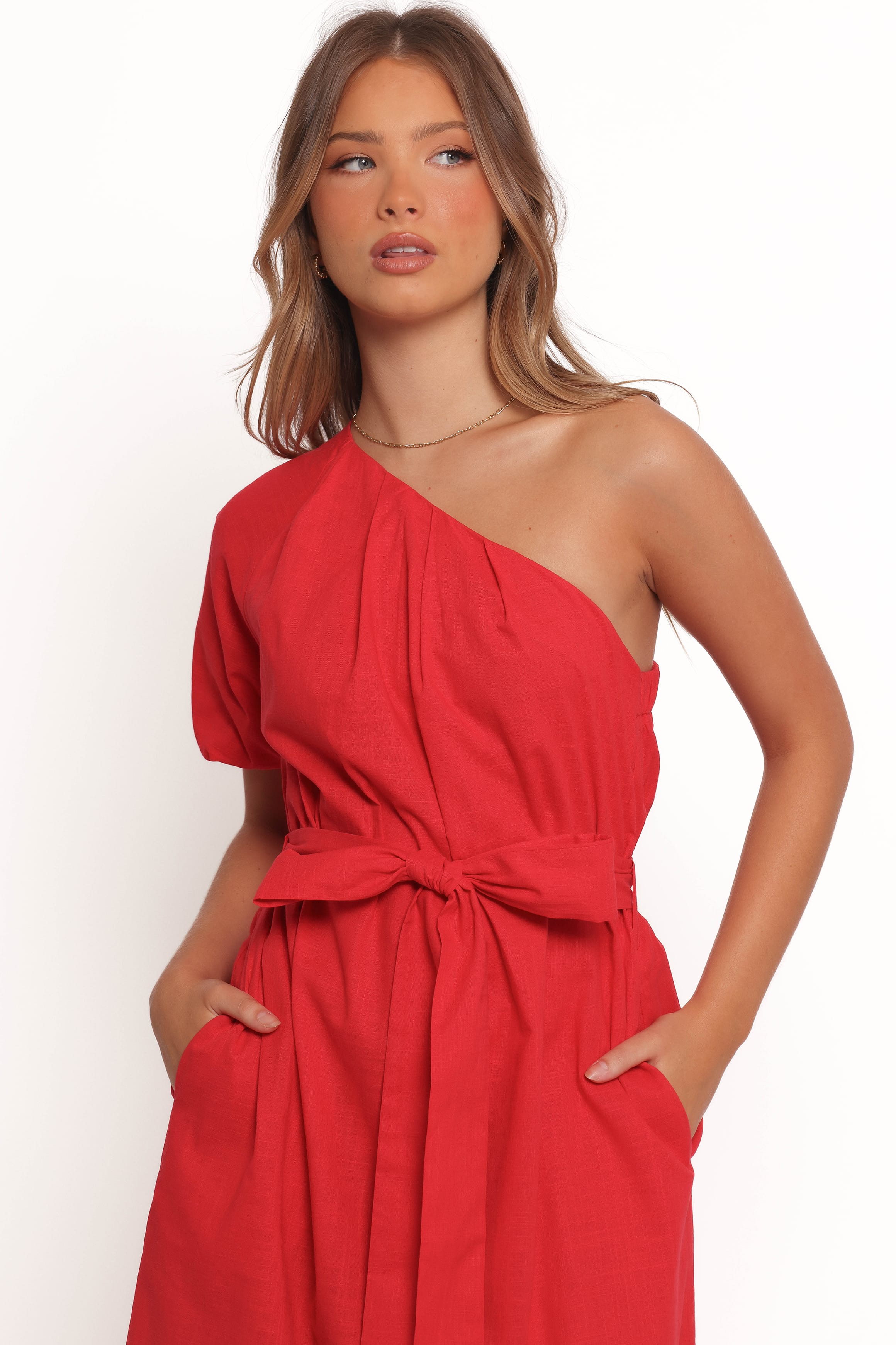 DRESSES Roma One Shoulder Midi Dress - Red