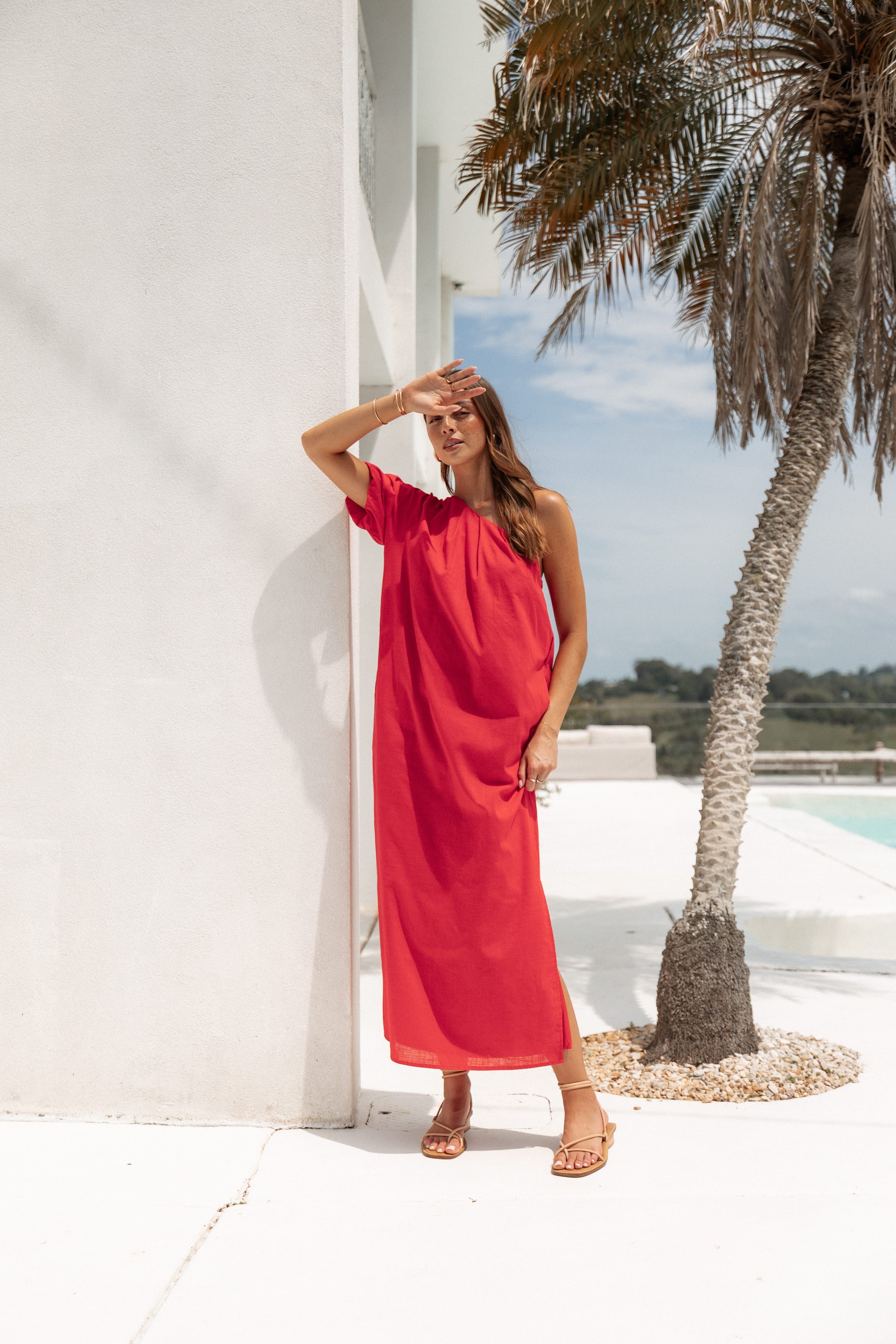 DRESSES Roma One Shoulder Midi Dress - Red