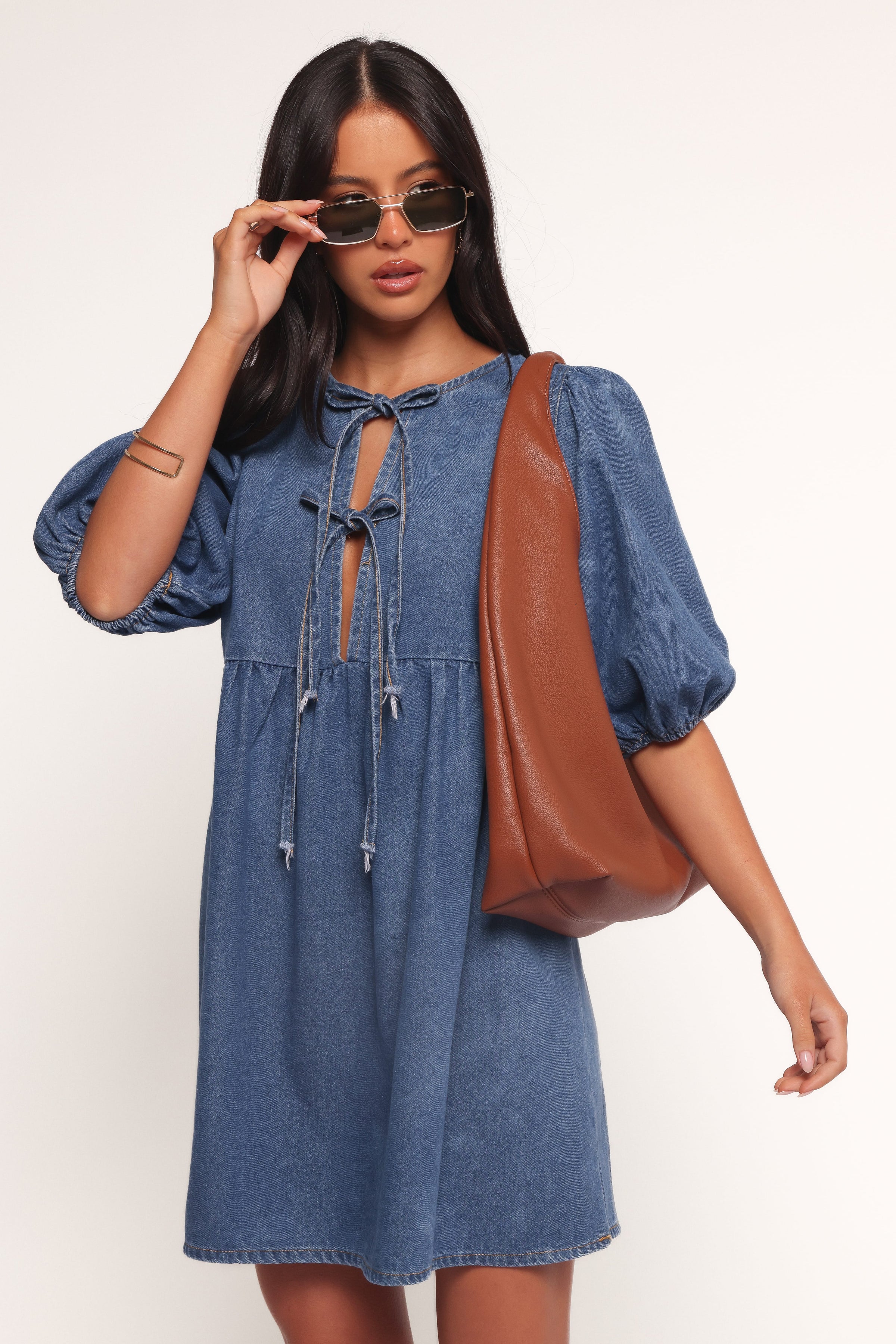 DRESSES Romana Tie Front Mini Dress - Dark Denim