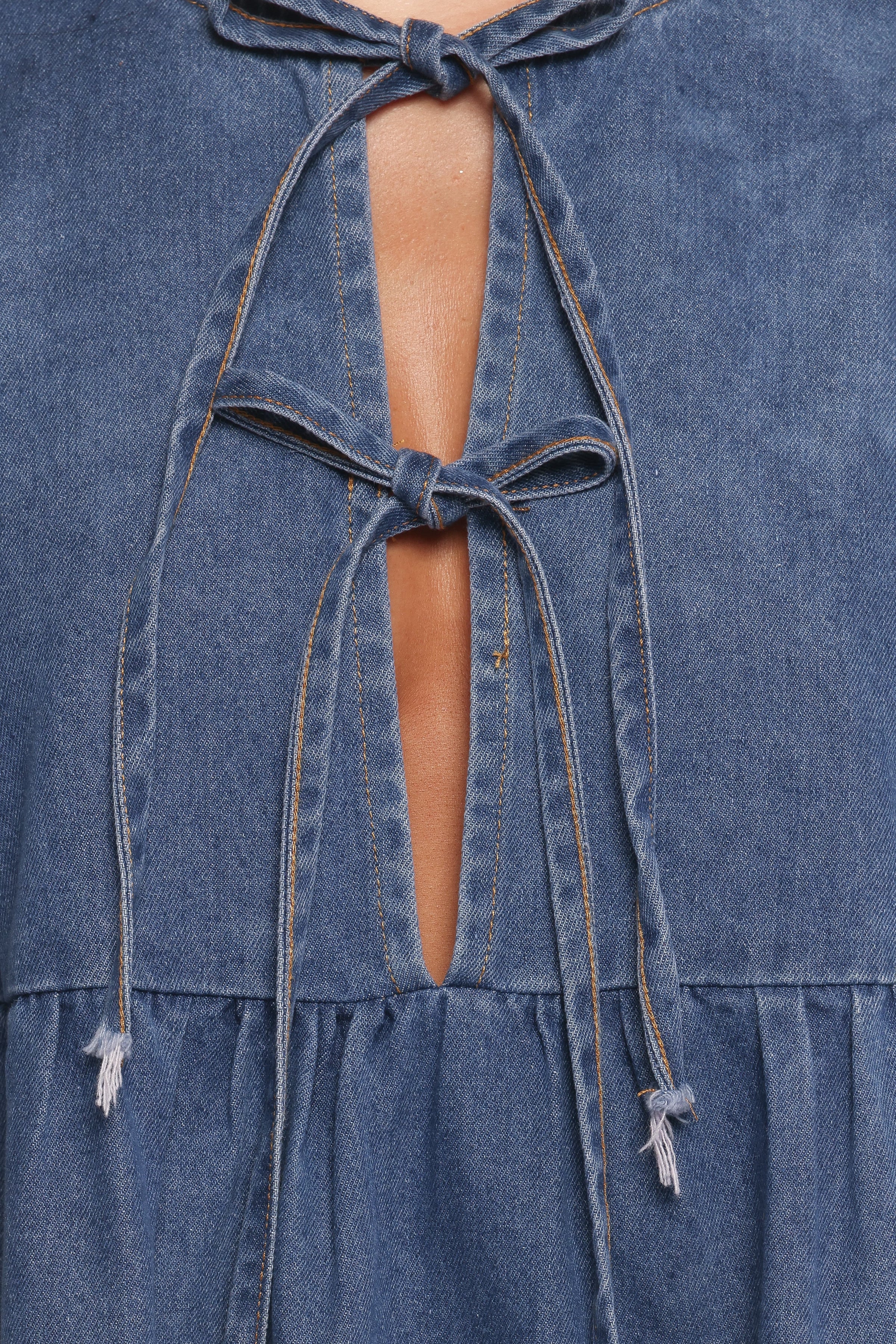 DRESSES Romana Tie Front Mini Dress - Dark Denim
