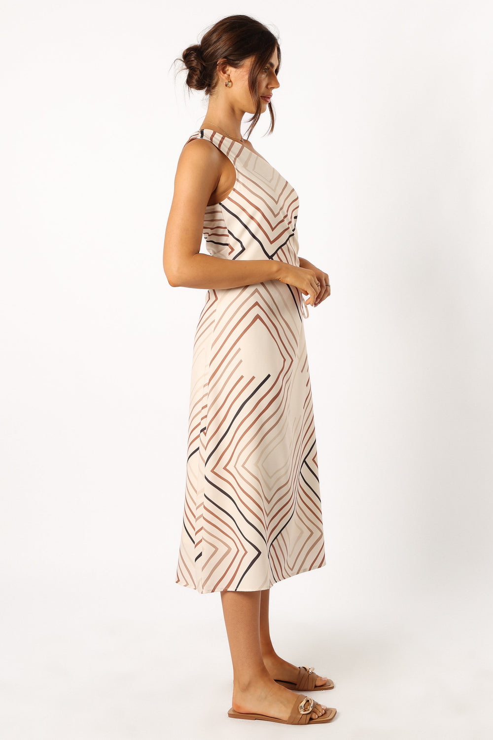 Ronnie One Shoulder Midi Dress - Tan Stripe - Image 5