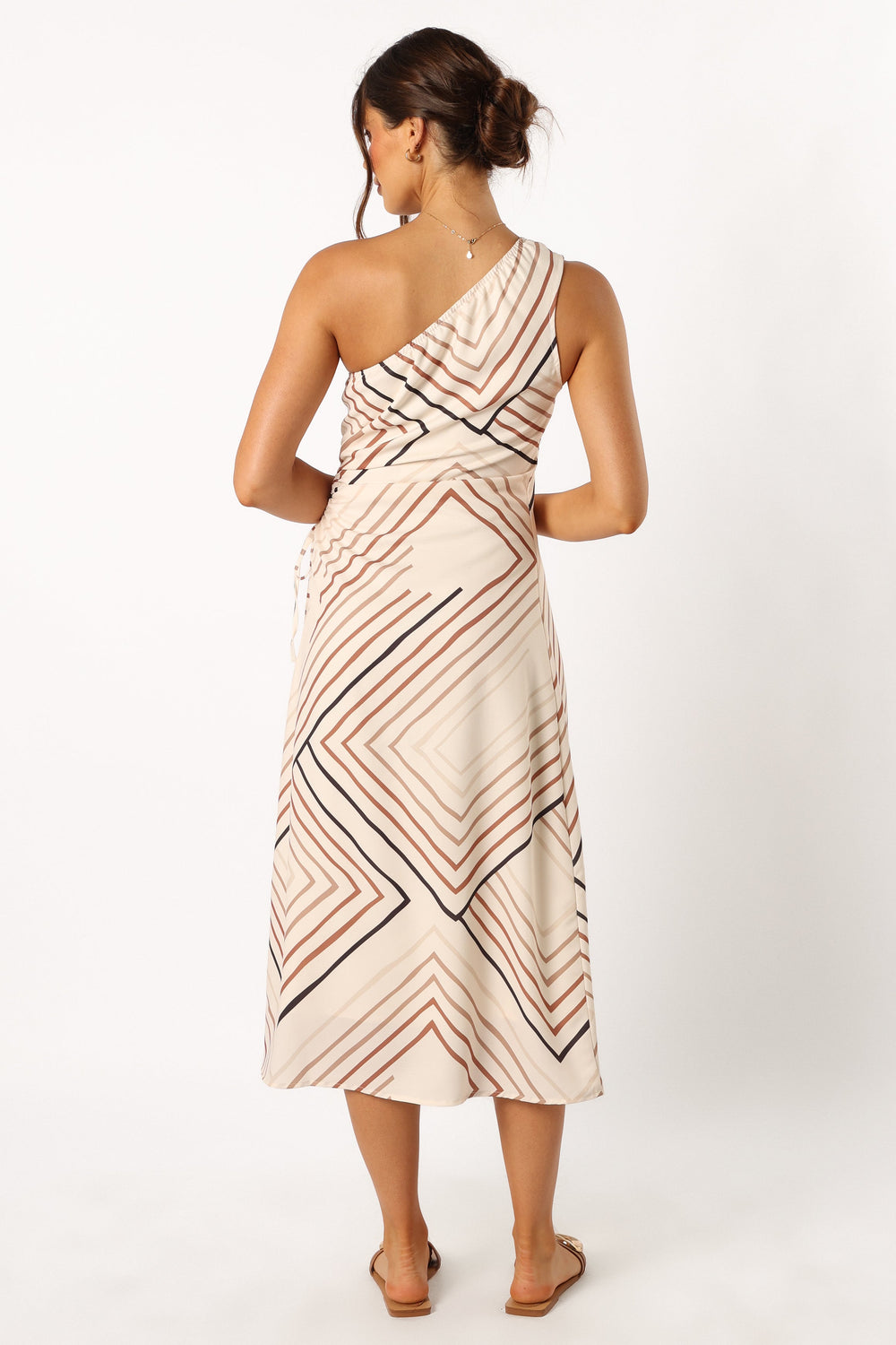 Ronnie One Shoulder Midi Dress - Tan Stripe - Image 4