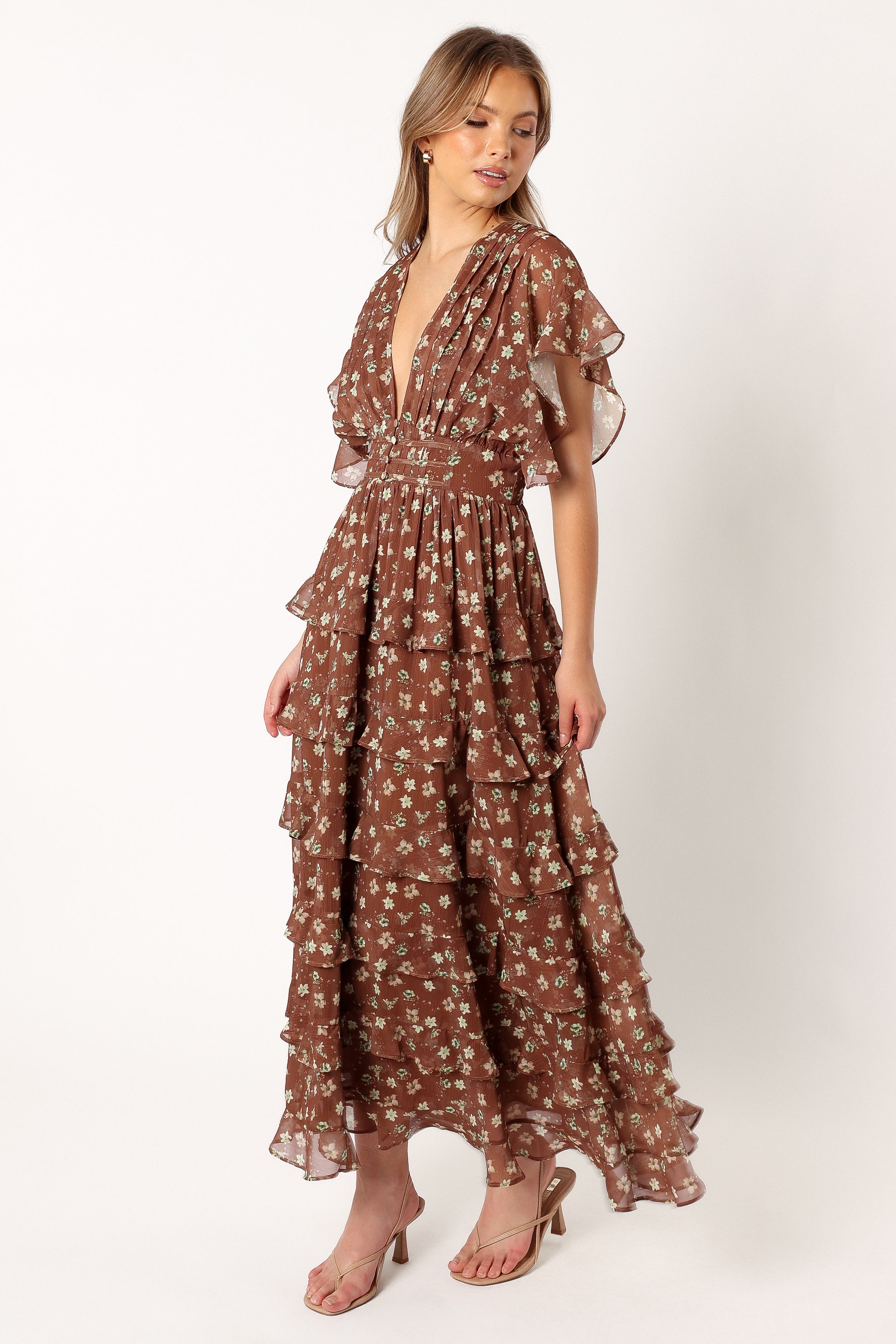 DRESSES @Rosa Tiered Maxi Dress - Brown