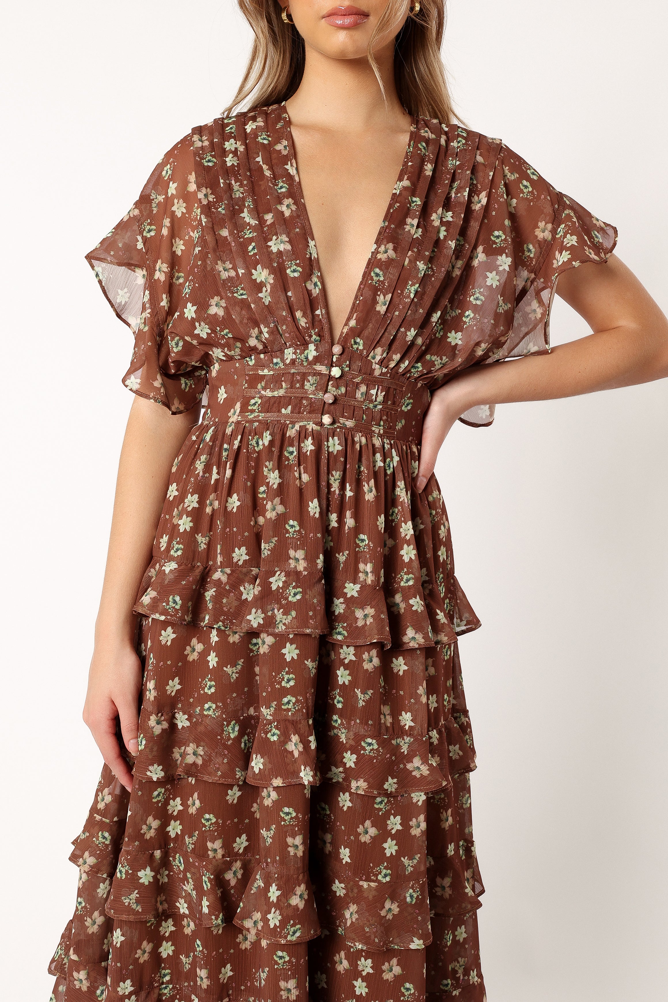 DRESSES @Rosa Tiered Maxi Dress - Brown