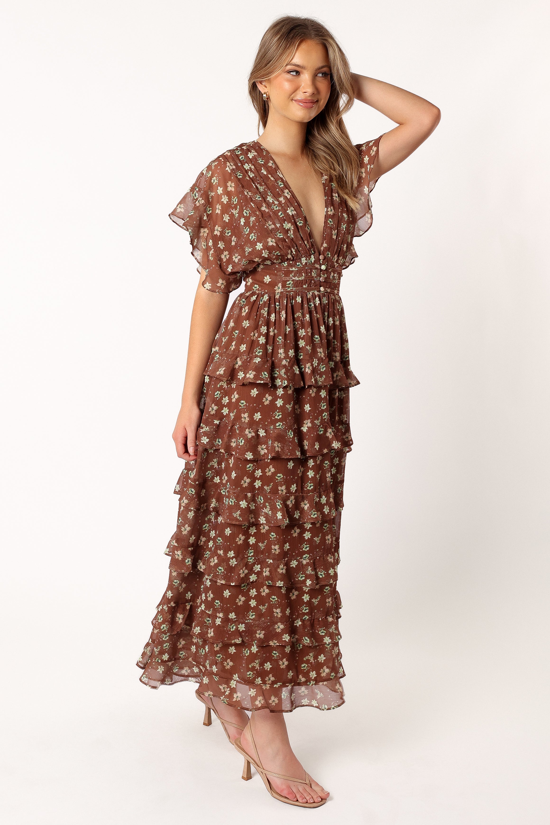 DRESSES @Rosa Tiered Maxi Dress - Brown