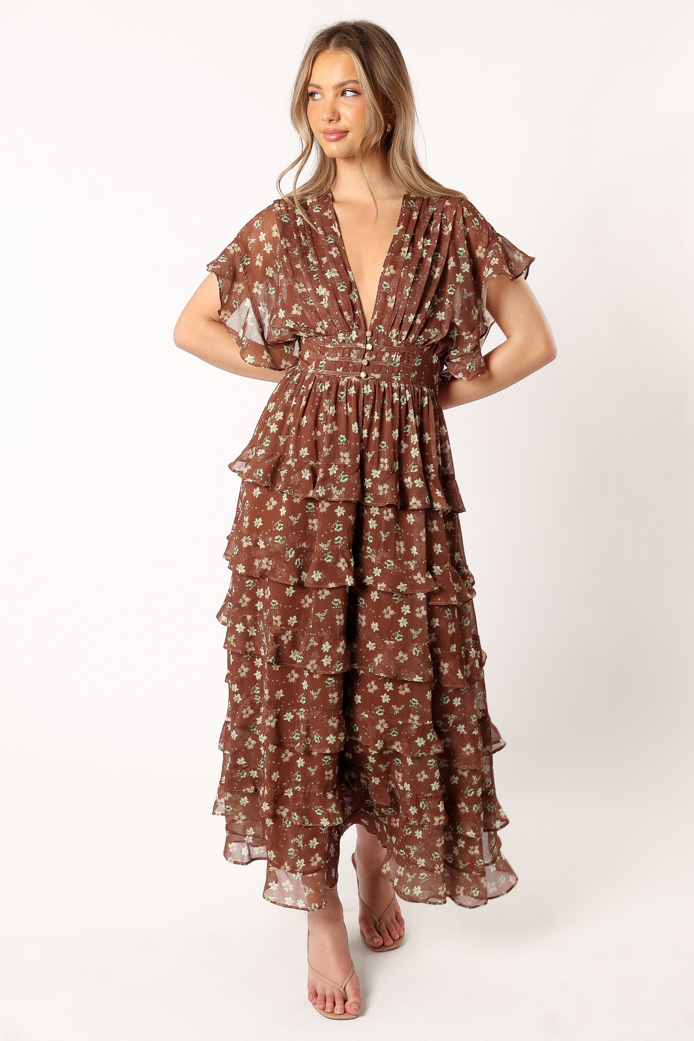 DRESSES @Rosa Tiered Maxi Dress - Brown
