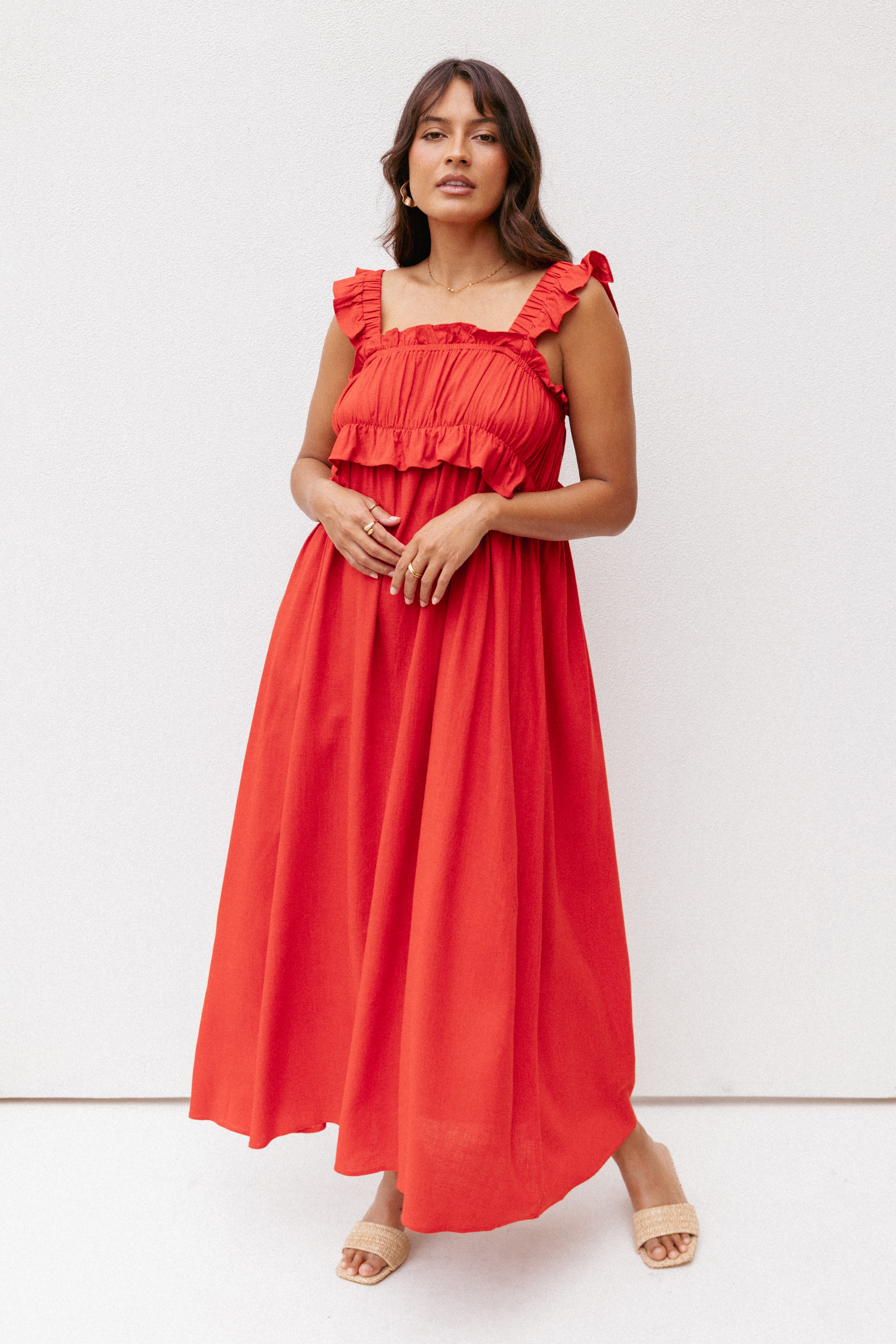 DRESSES Ross Frill Strap Maxi Dress - Red