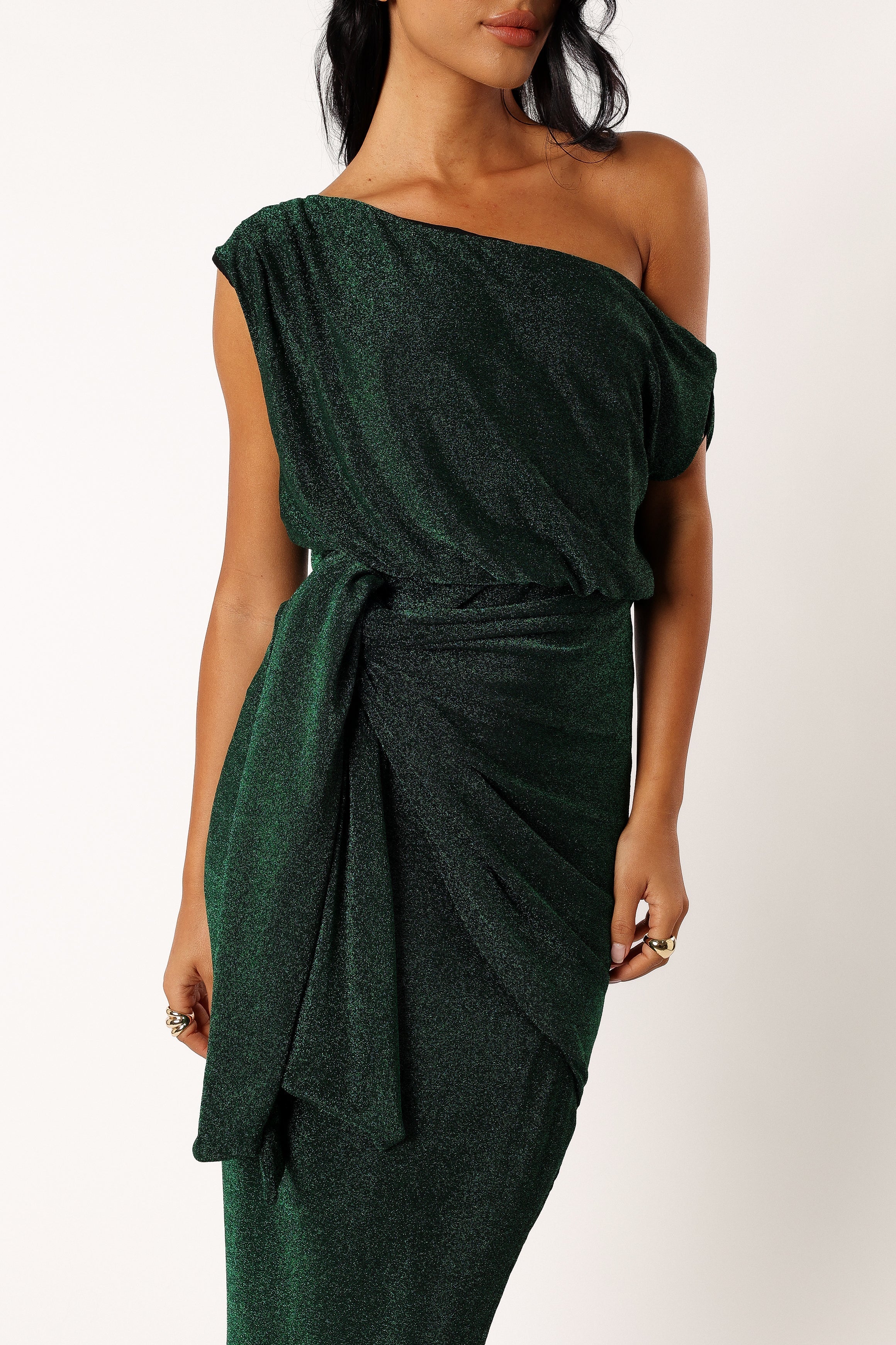 DRESSES @Santiago Off Shoulder Midi Dress - Emerald