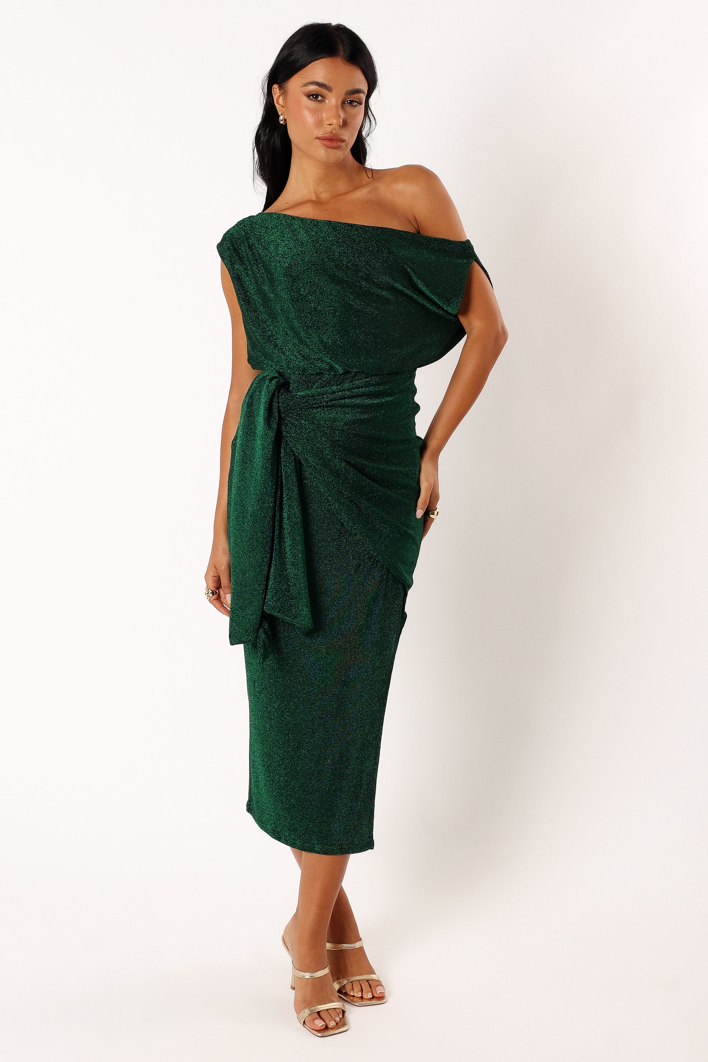 DRESSES @Santiago Off Shoulder Midi Dress - Emerald