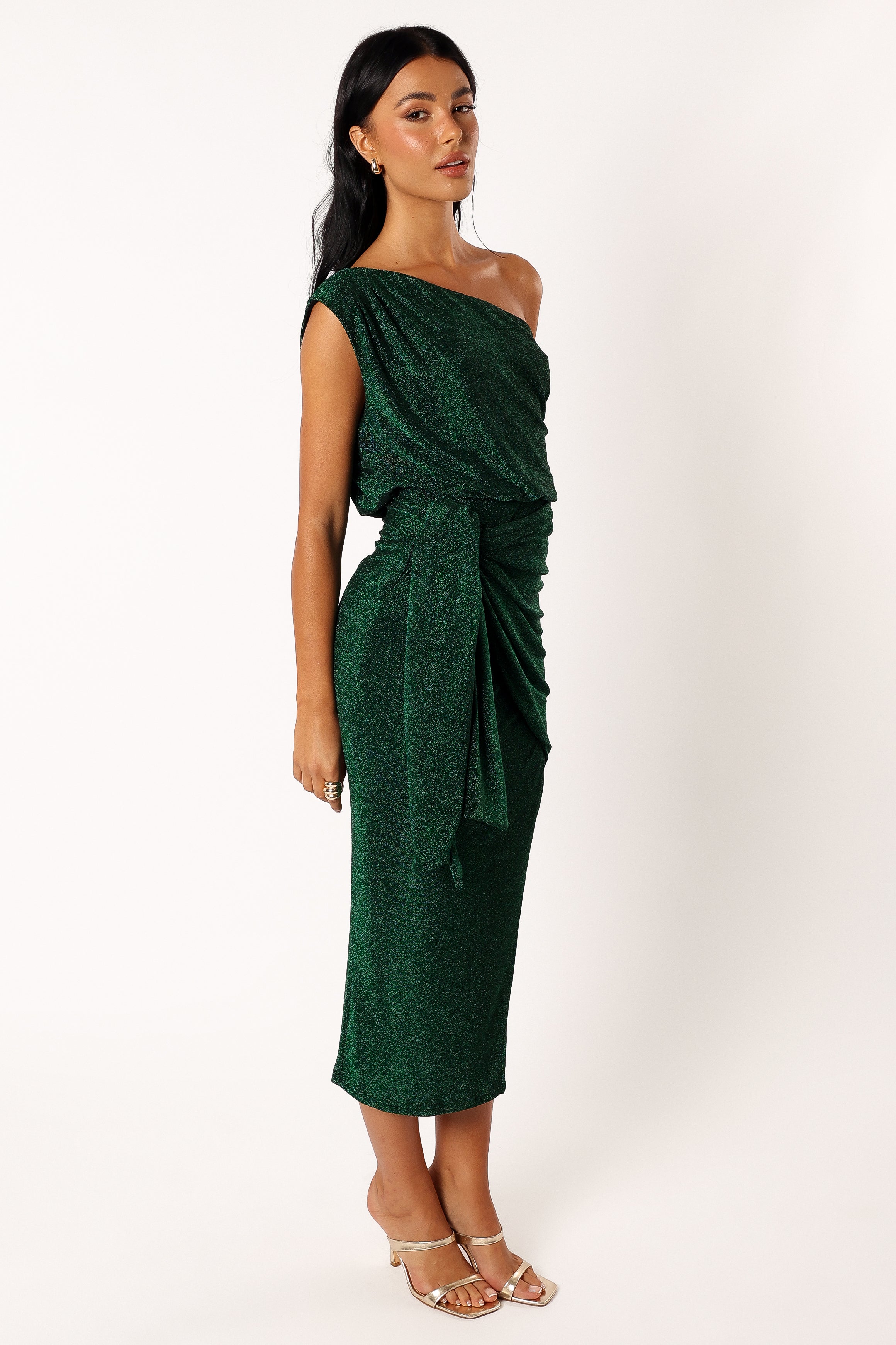 DRESSES @Santiago Off Shoulder Midi Dress - Emerald