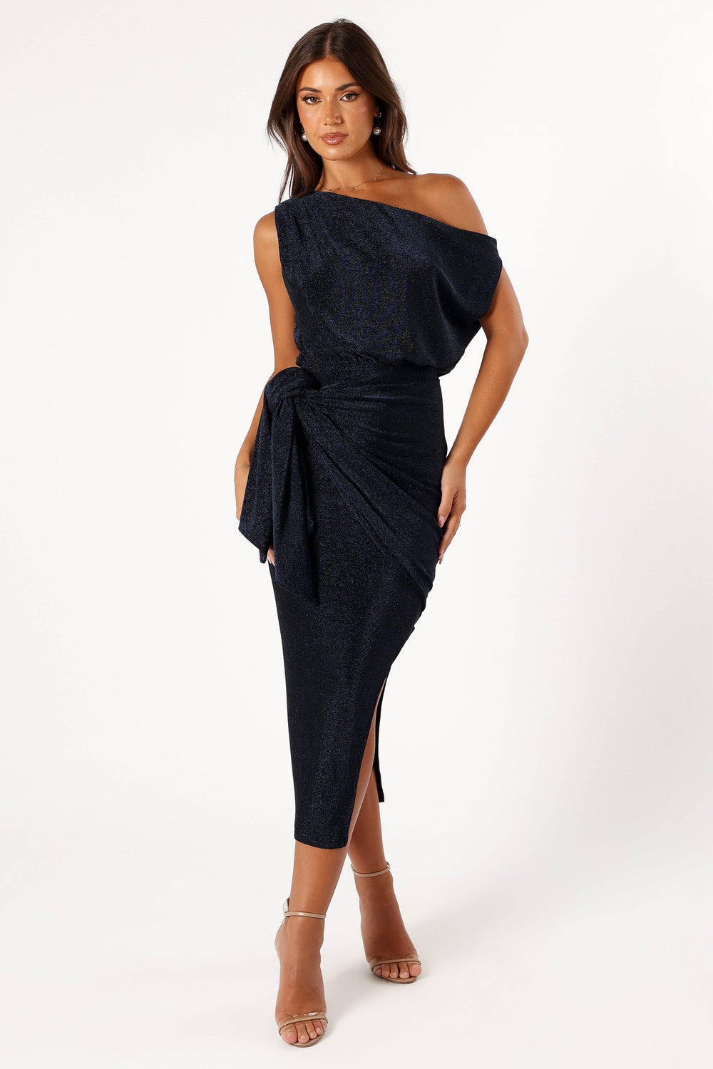 Collective Dress - Santiago Off Shoulder Midi Dress - Navy image 4