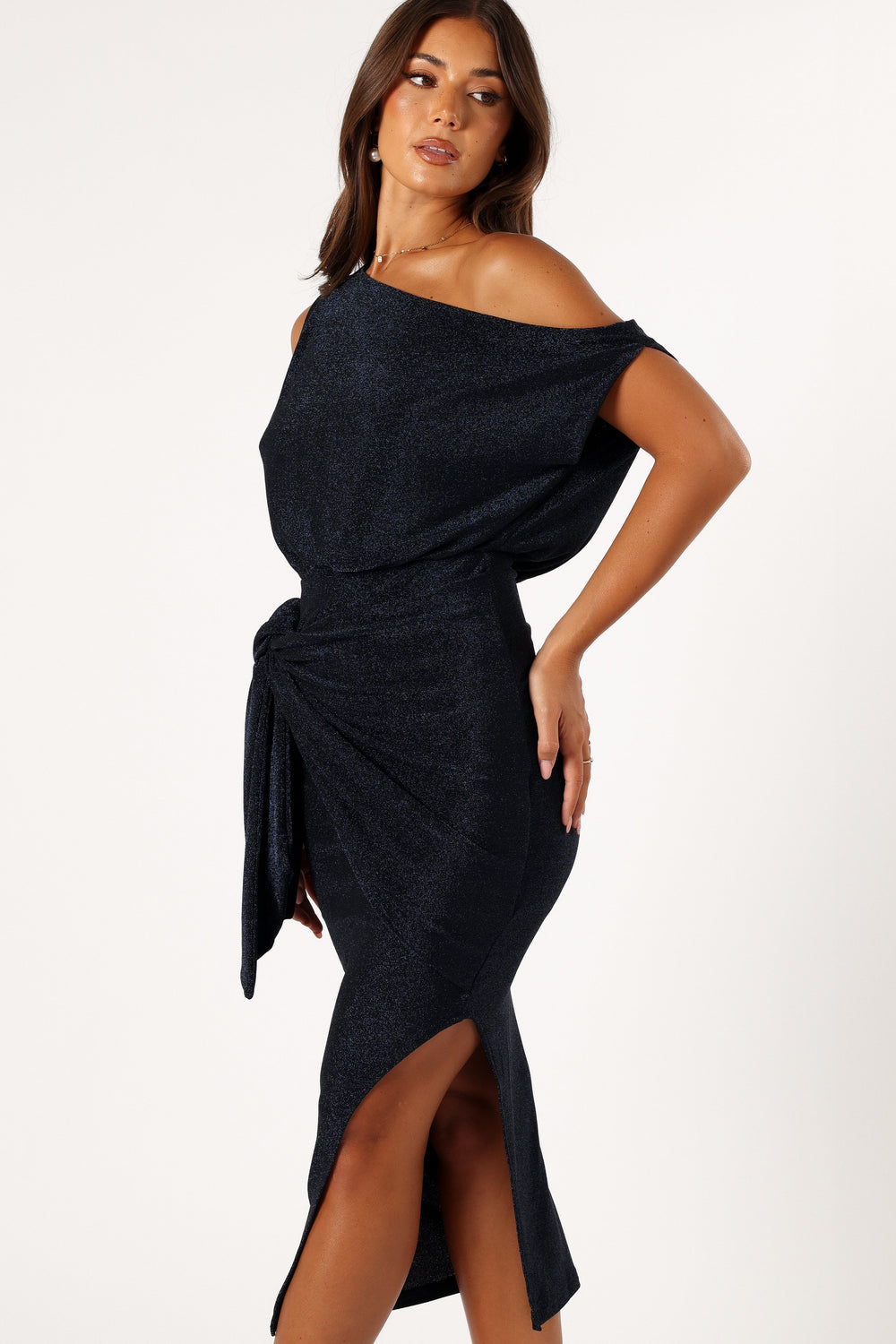 Collective Dress - Santiago Off Shoulder Midi Dress - Navy image 3