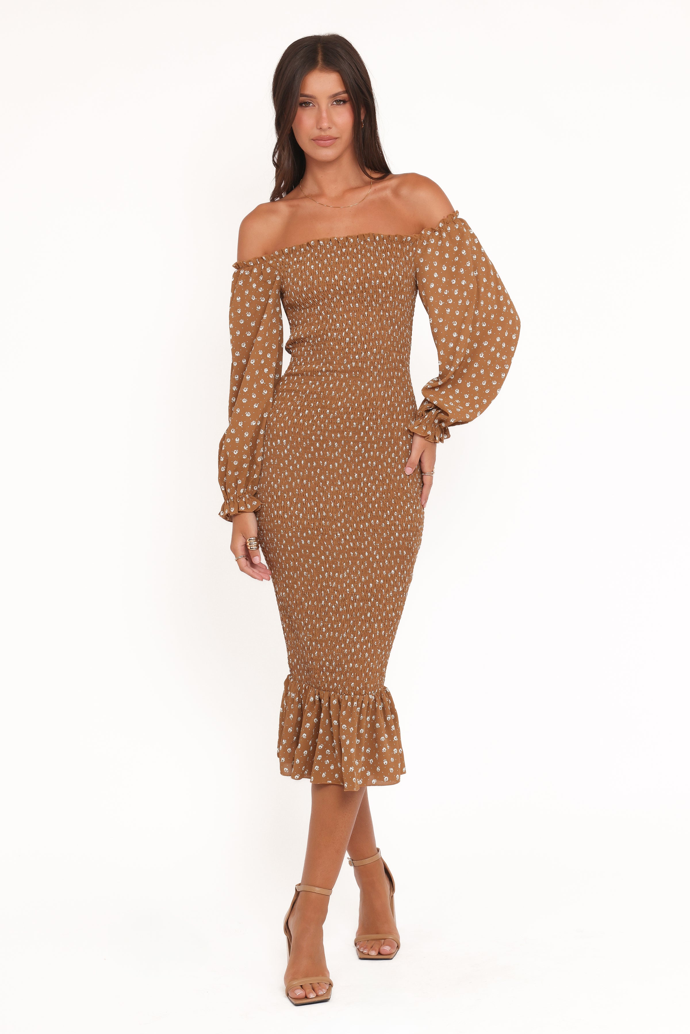 DRESSES Sara Midi Dress - Brown Floral