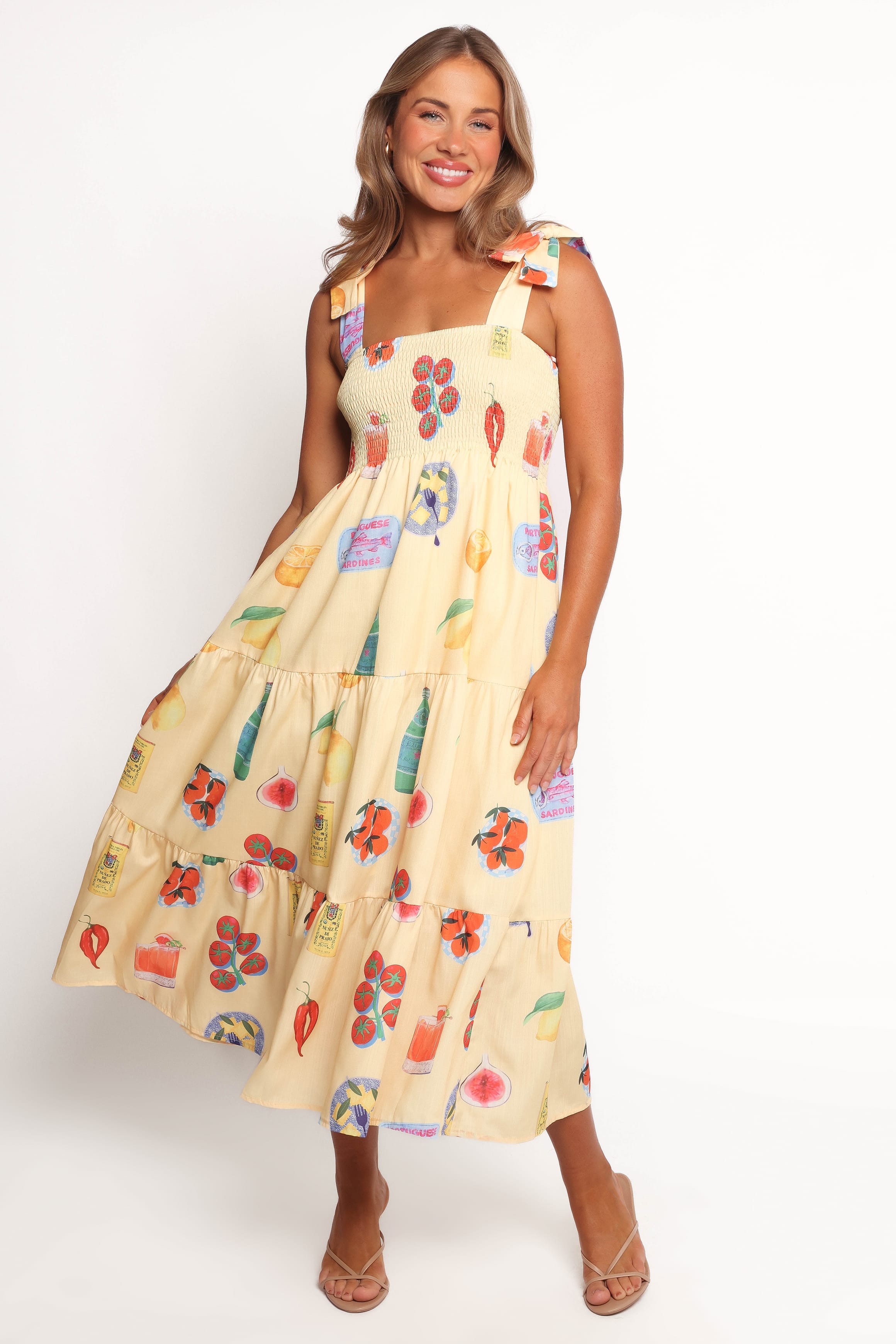DRESSES Sarelle Midi Dress - Yellow Pasta Print