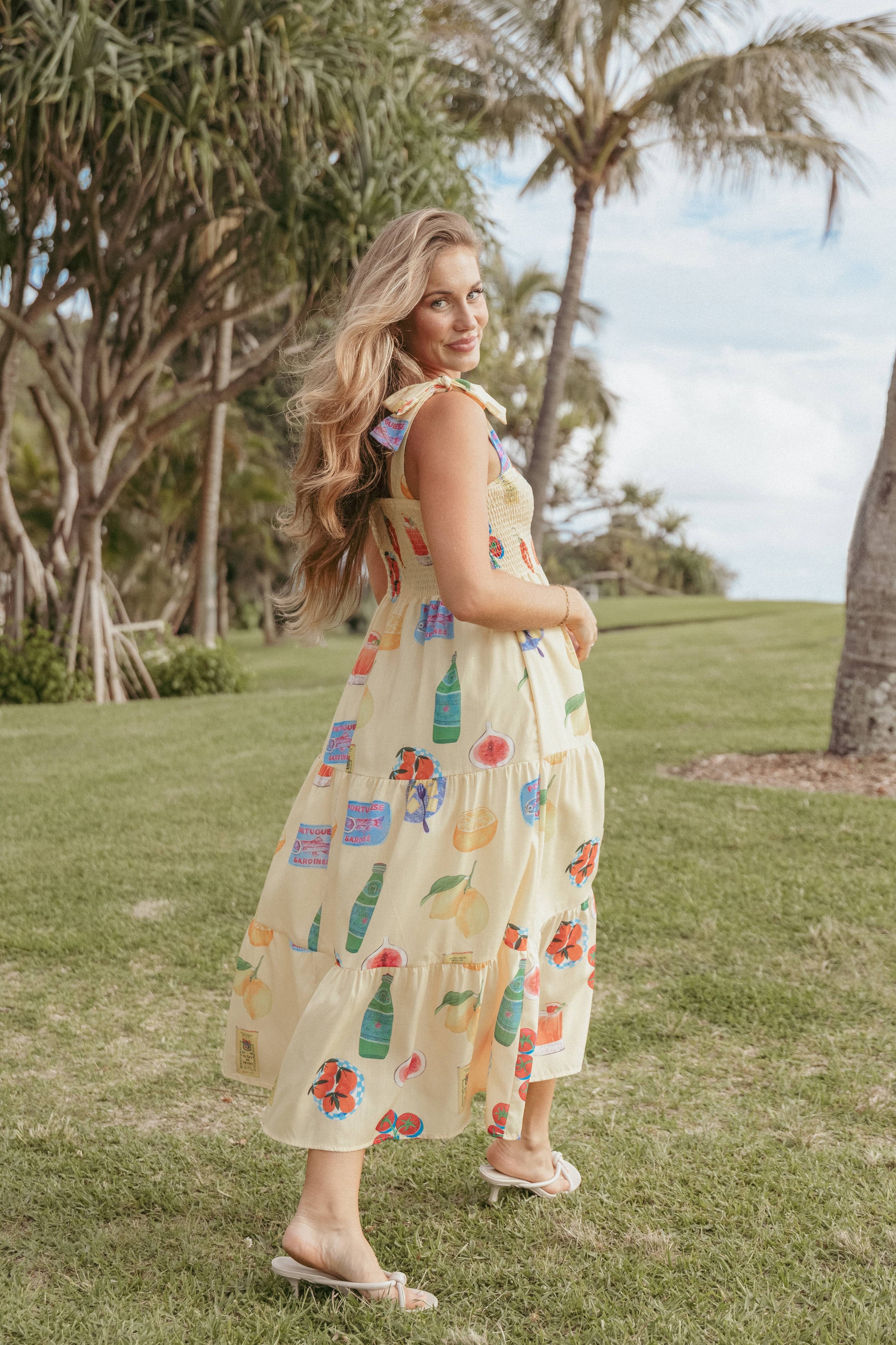 DRESSES Sarelle Midi Dress - Yellow Pasta Print