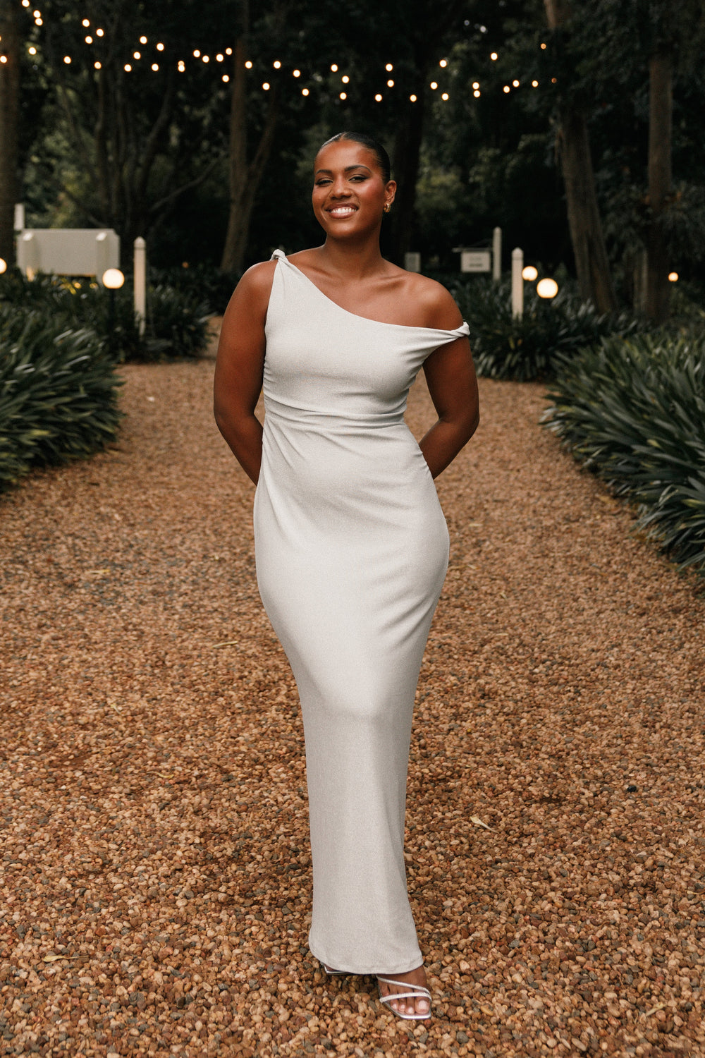 Sebastian Off Shoulder Maxi Dress - Silver - View 1 | Shop Formal Dress