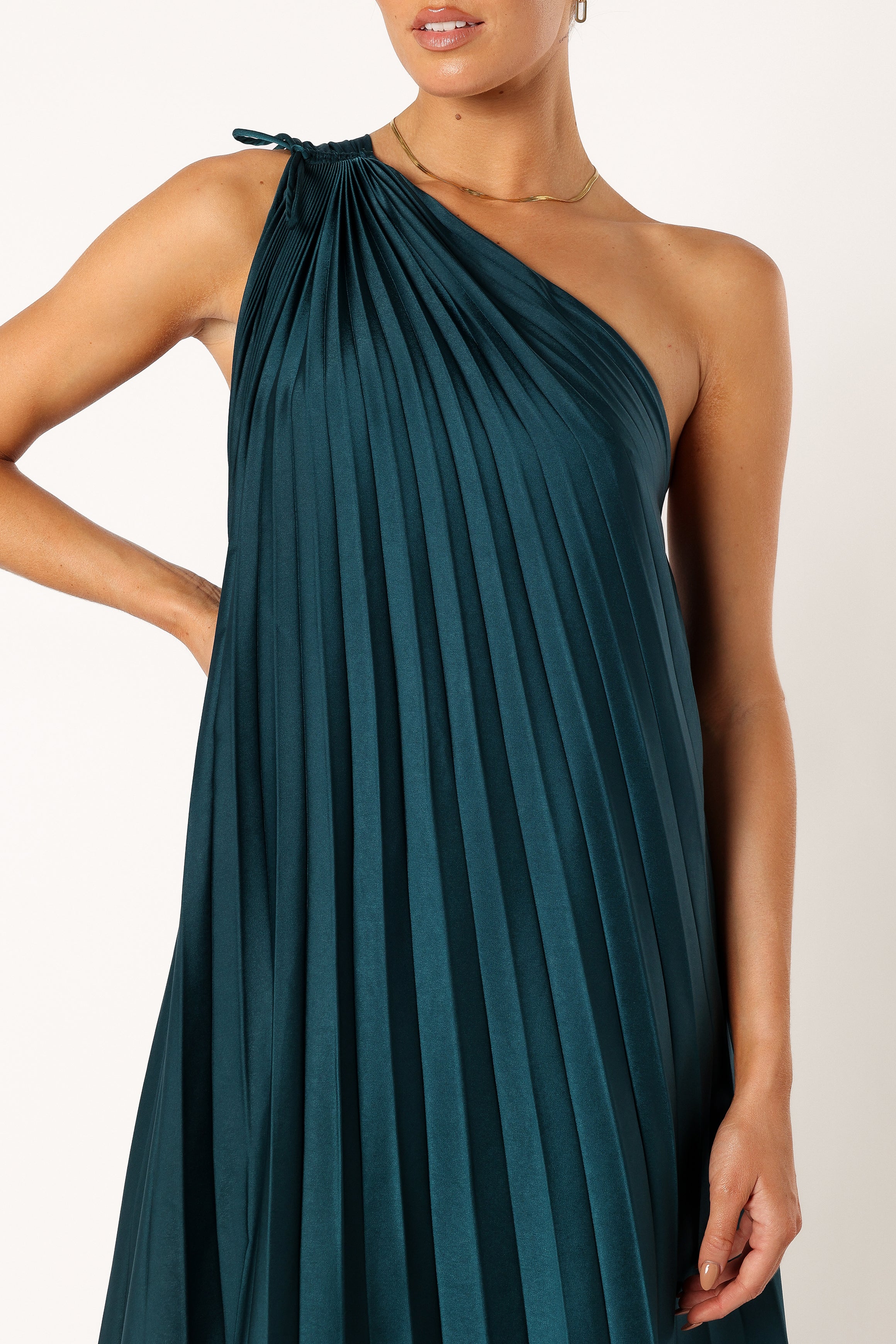 DRESSES @Selena One Shoulder Midi Dress - Emerald