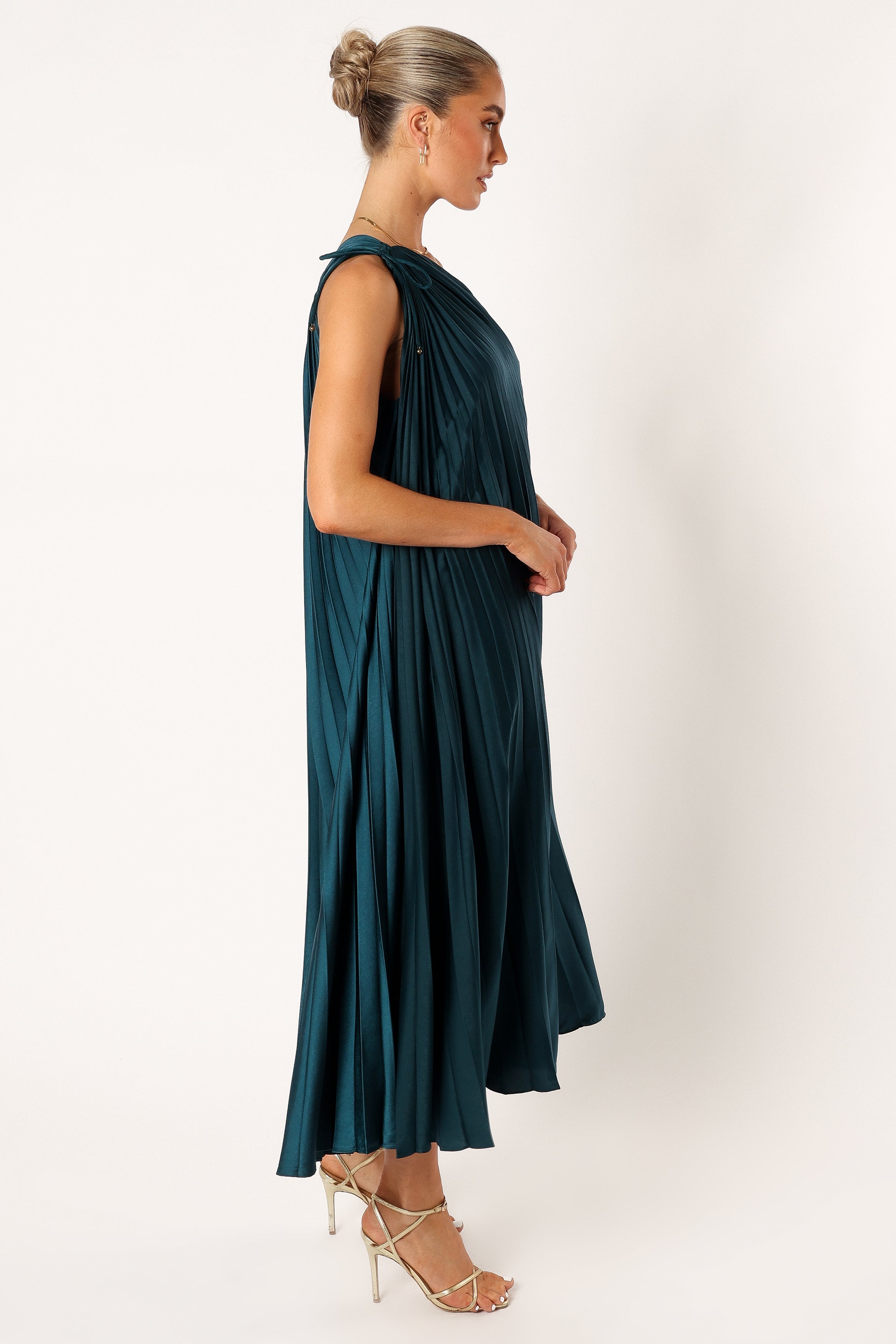 DRESSES @Selena One Shoulder Midi Dress - Emerald