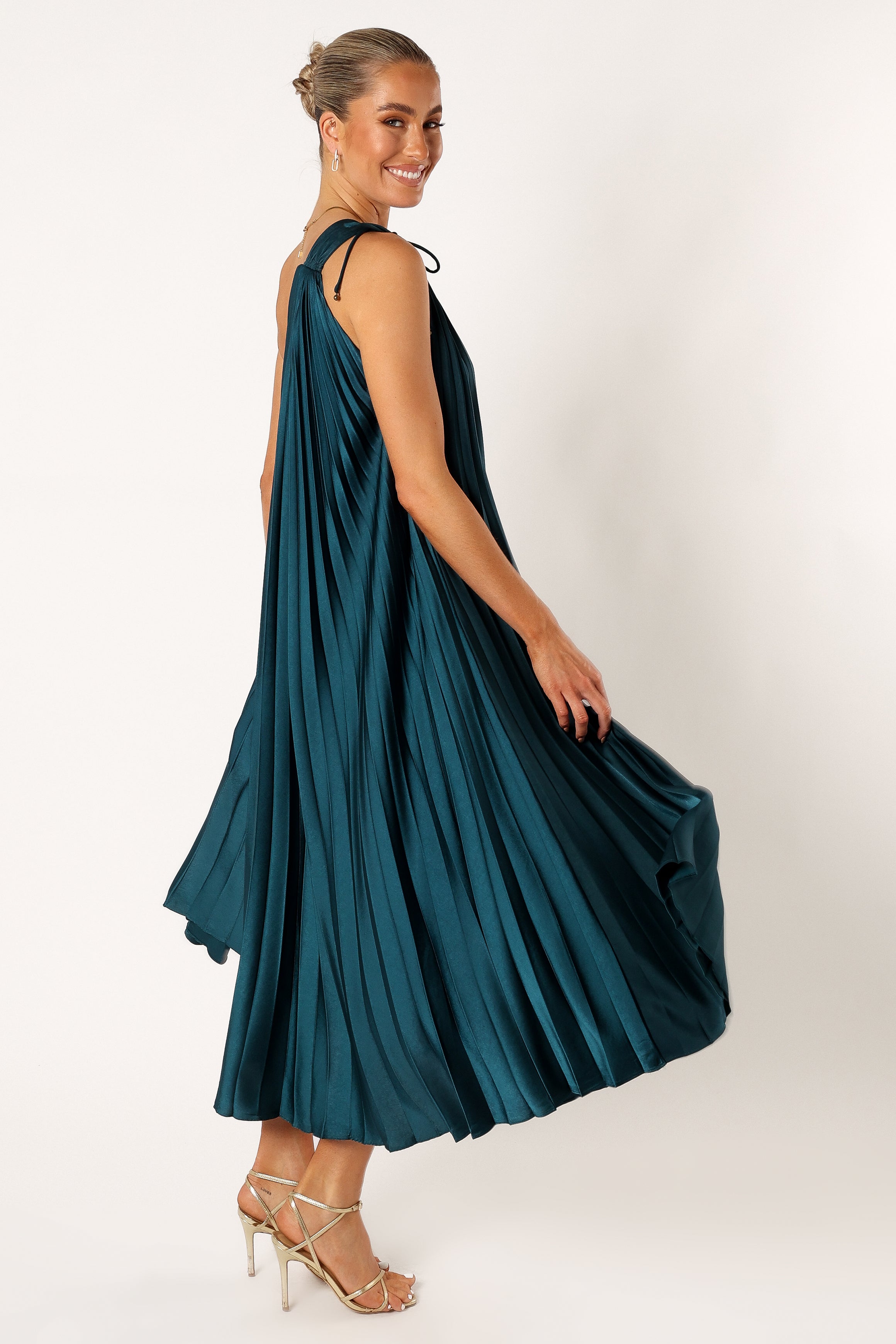 DRESSES @Selena One Shoulder Midi Dress - Emerald