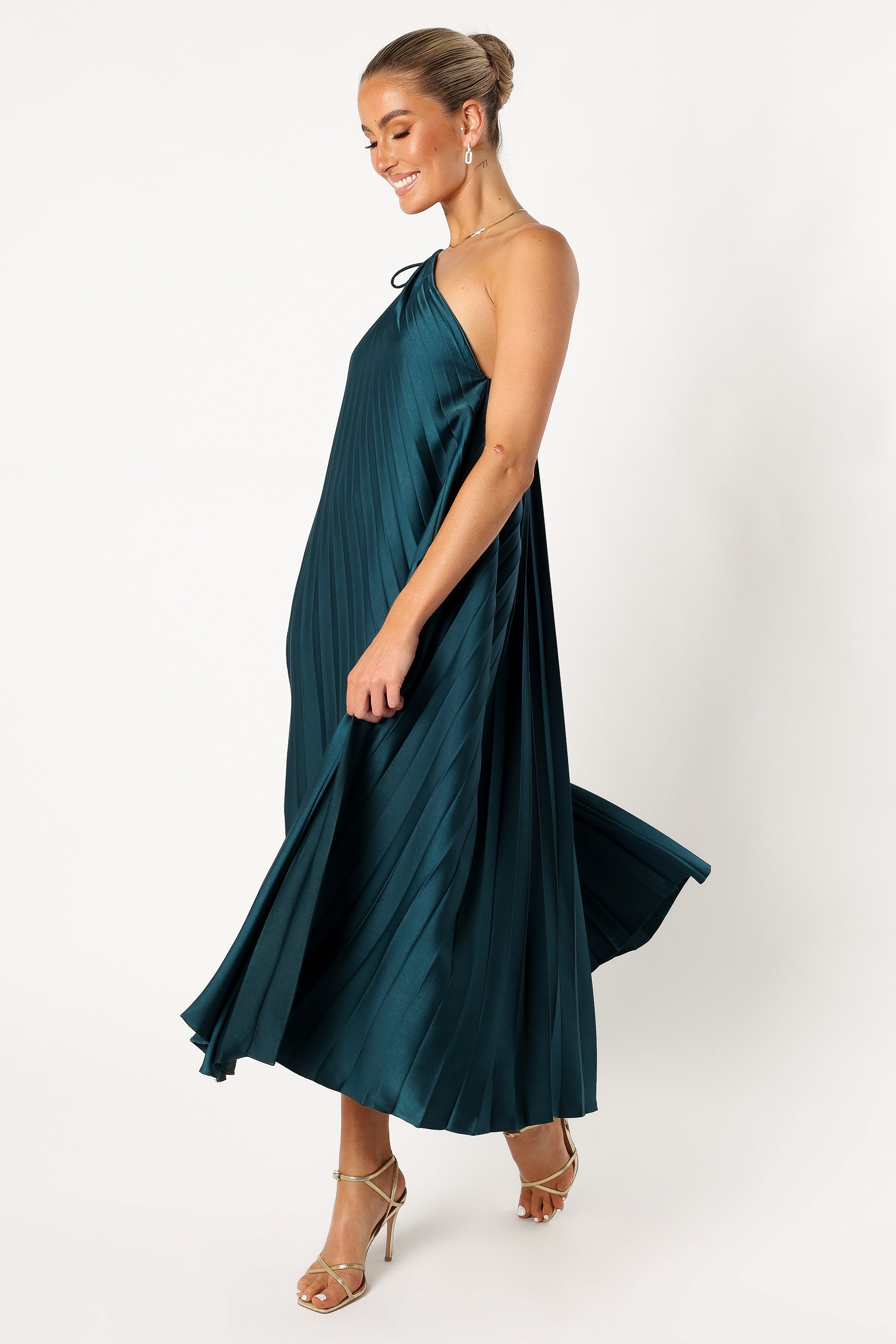DRESSES @Selena One Shoulder Midi Dress - Emerald