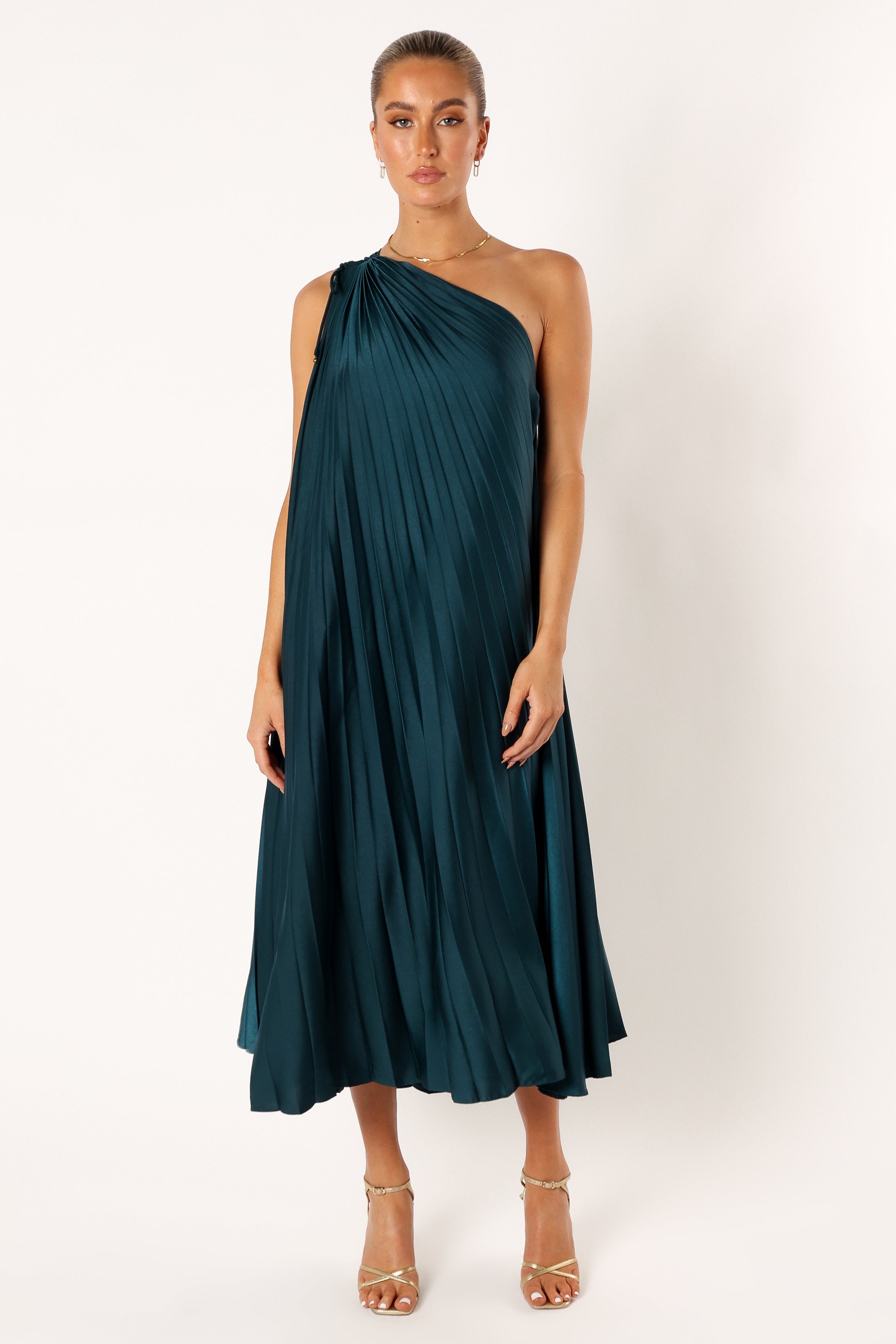 DRESSES @Selena One Shoulder Midi Dress - Emerald