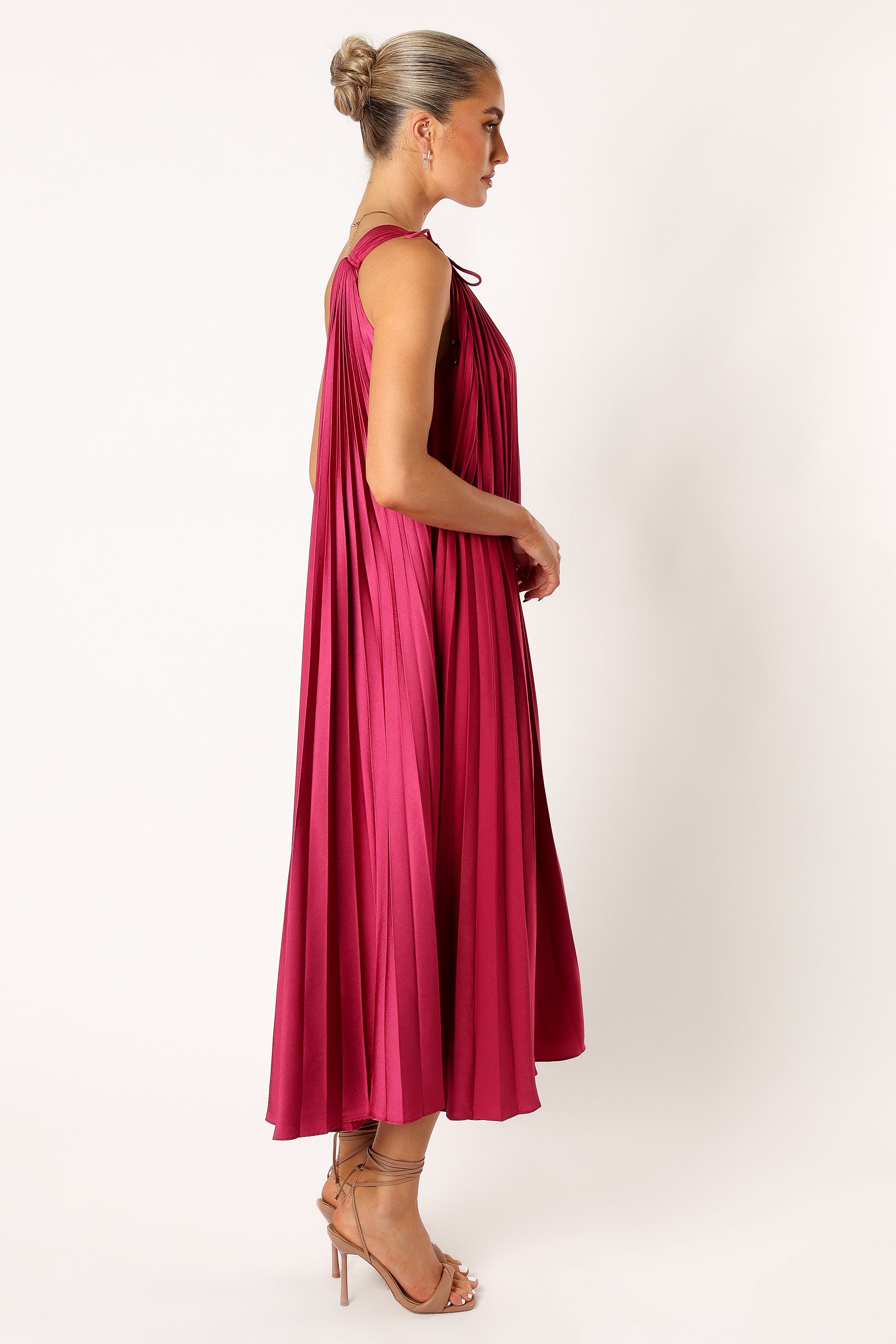 DRESSES @Selena One Shoulder Midi Dress - Viva Magenta