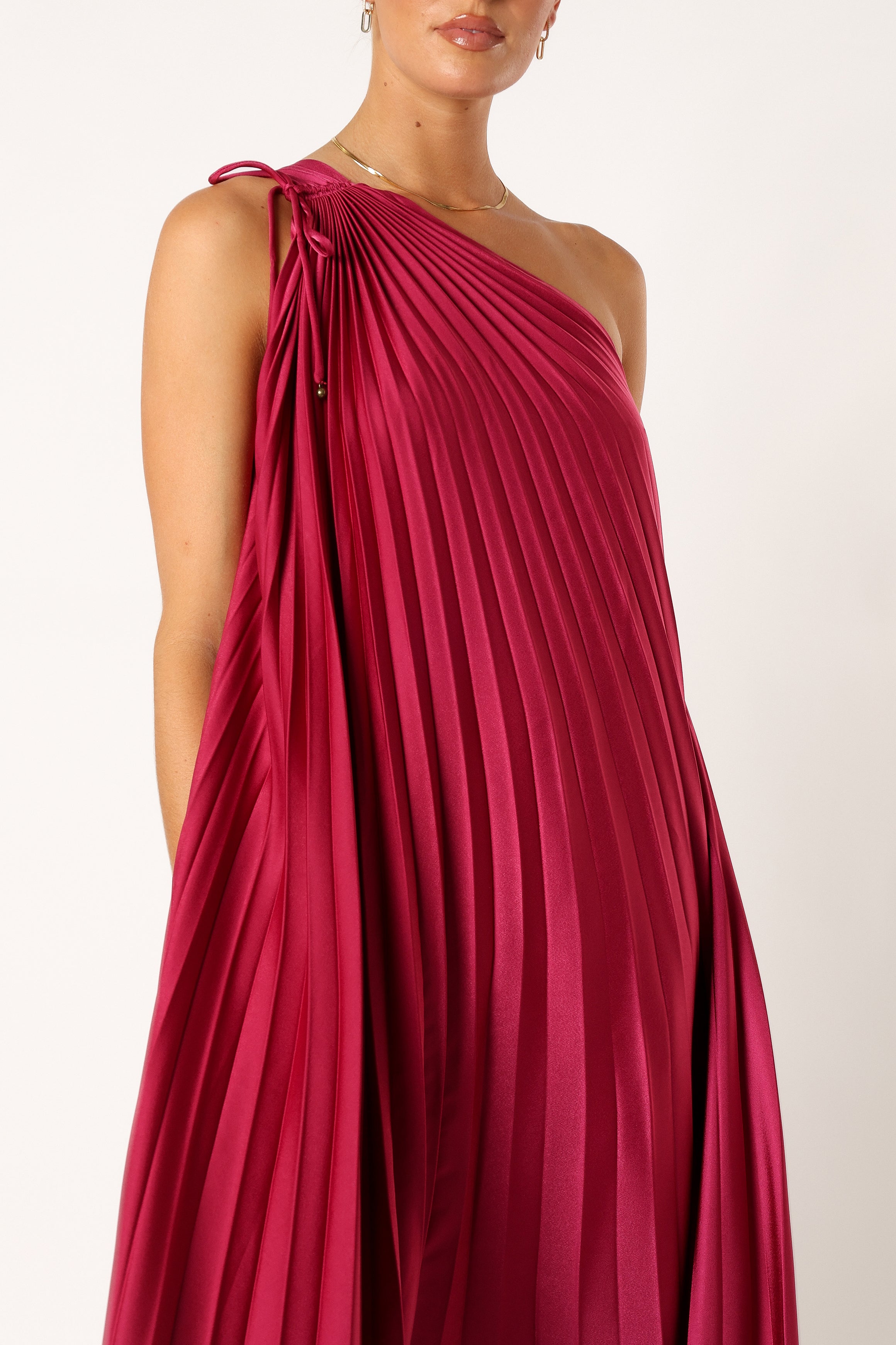 DRESSES @Selena One Shoulder Midi Dress - Viva Magenta