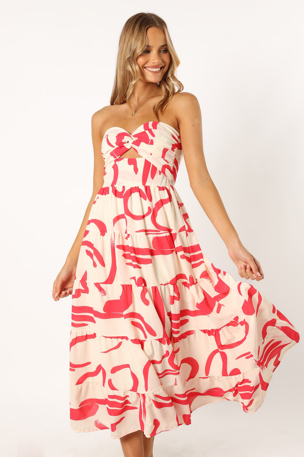 Collective Dress - Sitara Strapless Midi Dress - White Red image 4