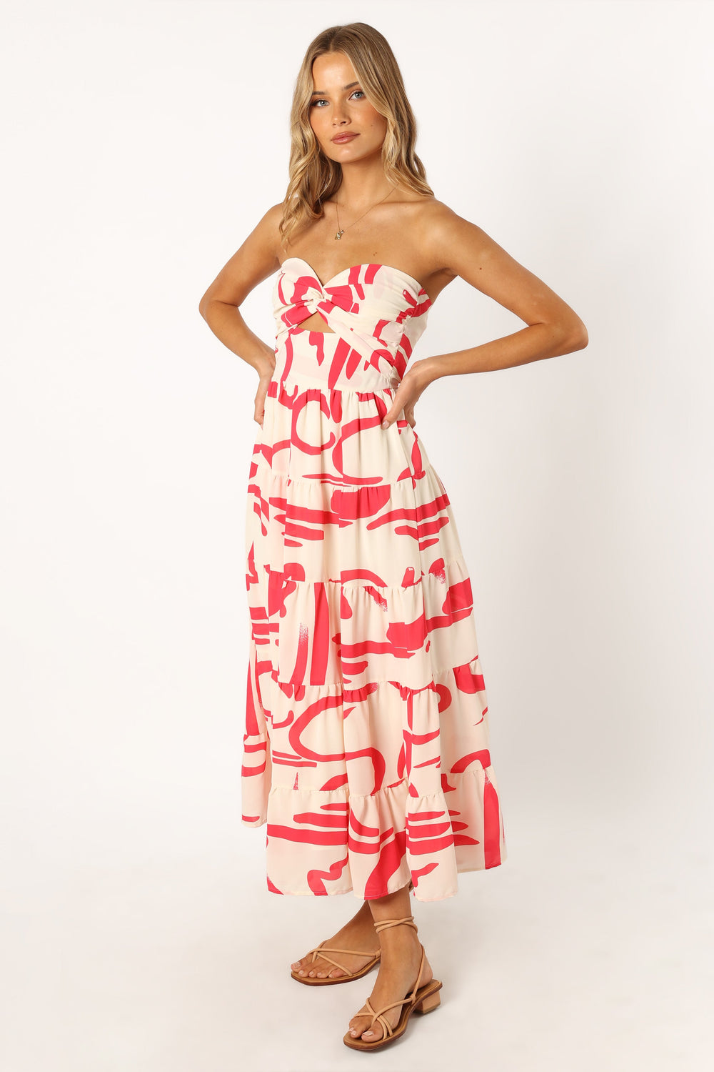 Collective Dress - Sitara Strapless Midi Dress - White Red image 3