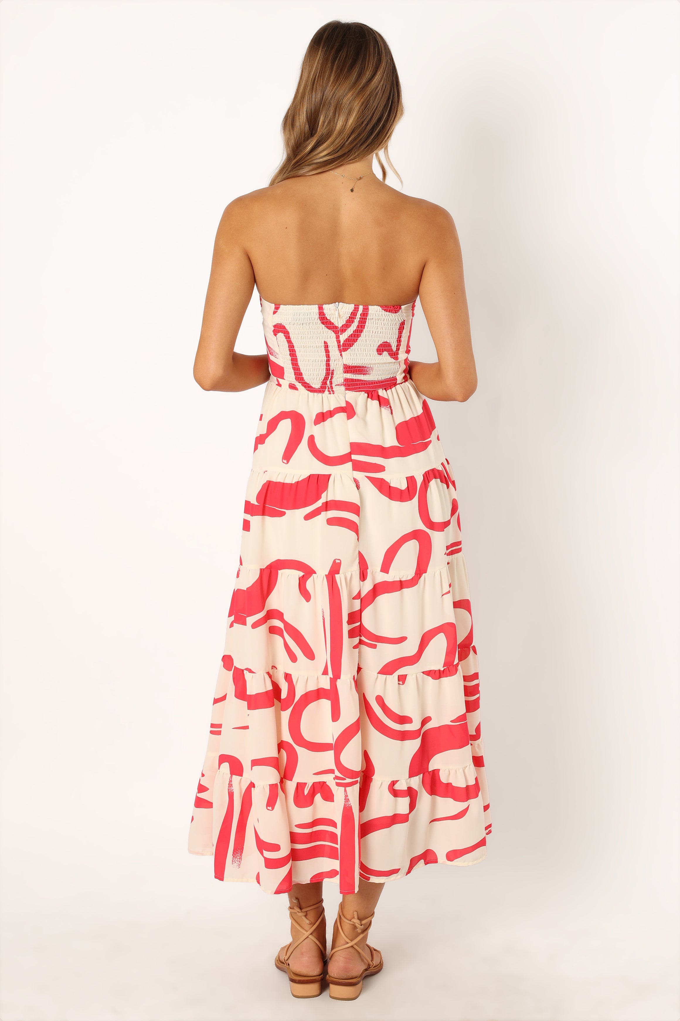 DRESSES @Sitara Strapless Midi Dress - White Red