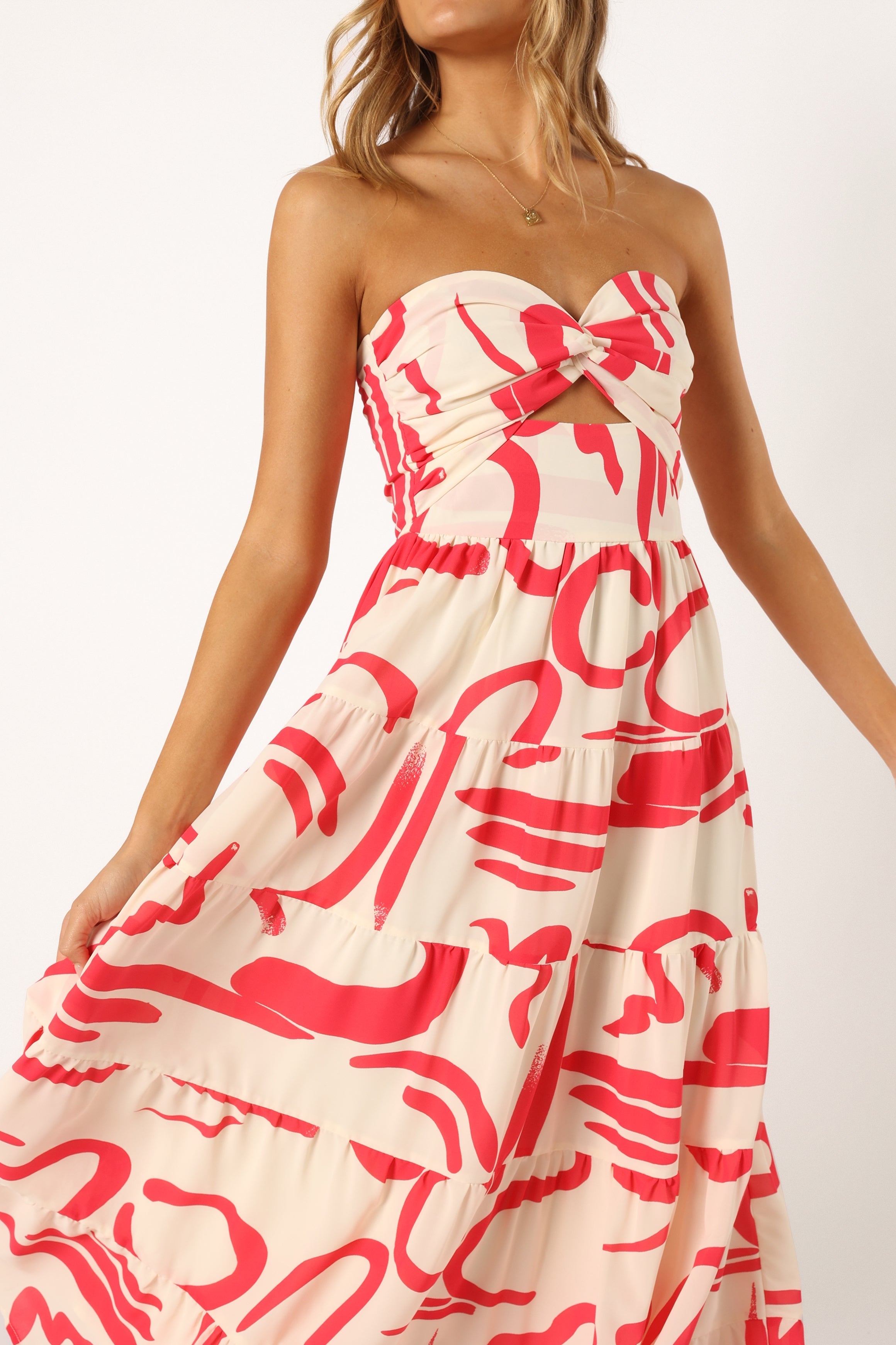 DRESSES @Sitara Strapless Midi Dress - White Red