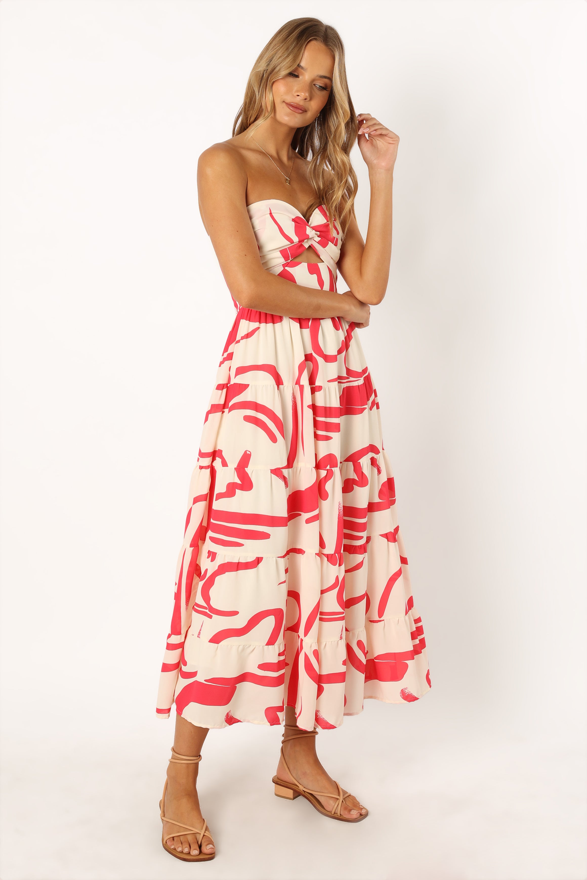 DRESSES @Sitara Strapless Midi Dress - White Red