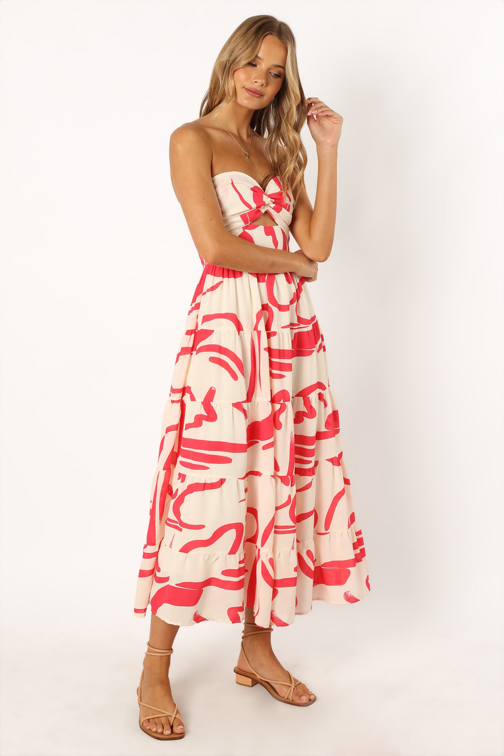 Collective Dress - Sitara Strapless Midi Dress - White Red image 6