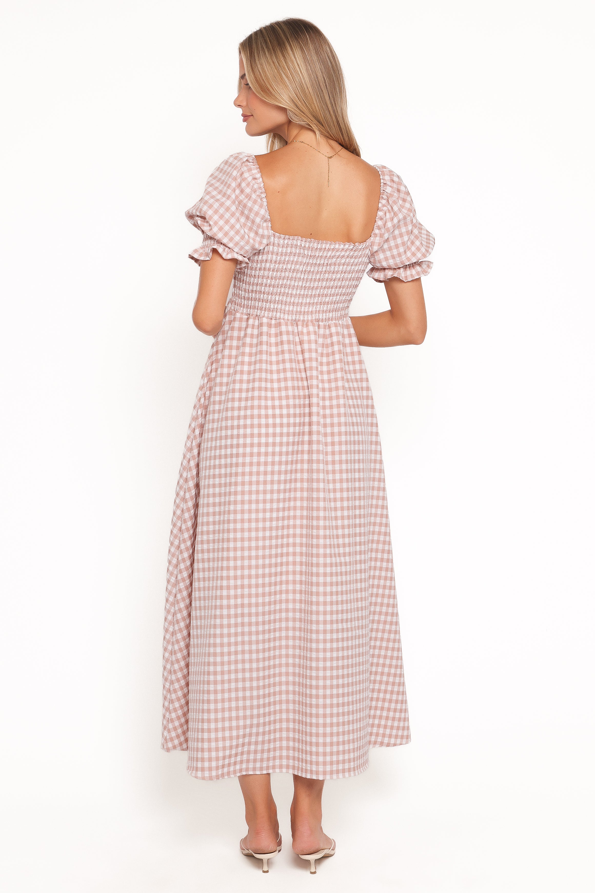 DRESSES Siun Short Sleeve Midi Dress - Brown Gingham